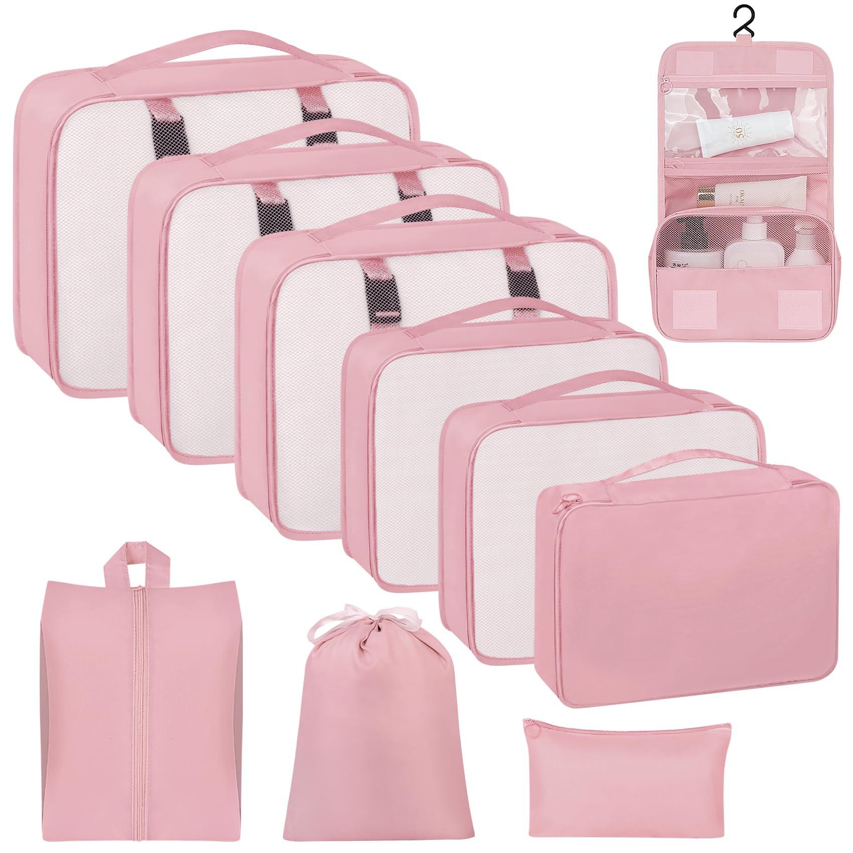 10 Set Packing Cubes for Travel, Luggage Organizer Bags with Hanging Toiletry Bag and Shoe Bag, Travel Packing Cubes for Carry on Suitcase Luggage Accessories Vacation Essentials (Black)