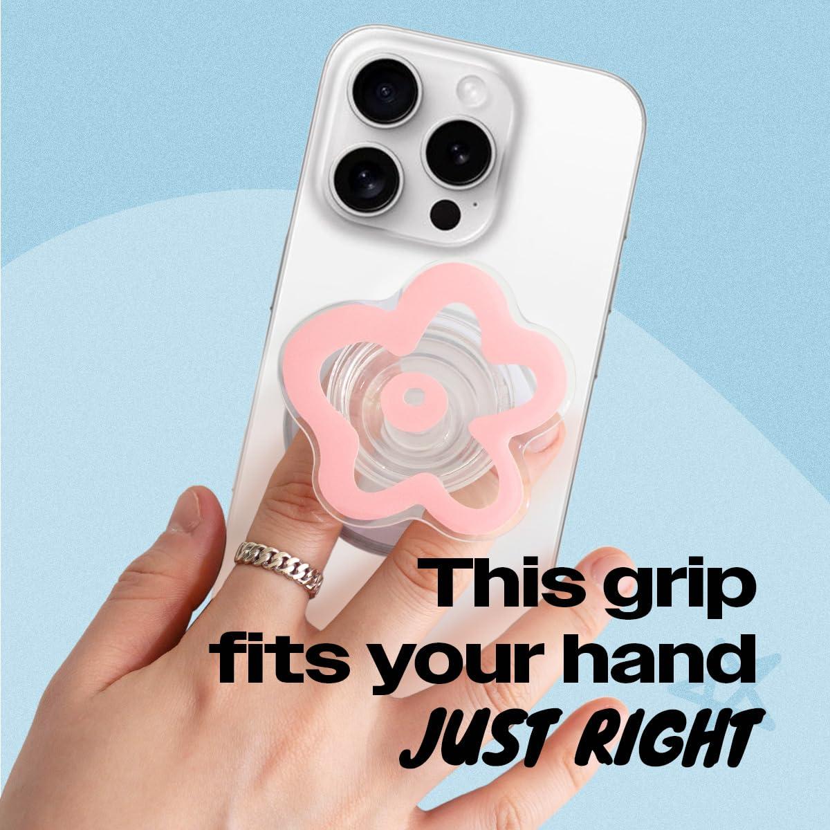 OnTheGrip Cute Transparent Daisy Flower Shape Design Mobile Phone Grip Compatible with Magsafe Multi Functional Collapsible Stand Holder for Smartphone Tablet Cell Phone Accessory (Pink) - Image 2
