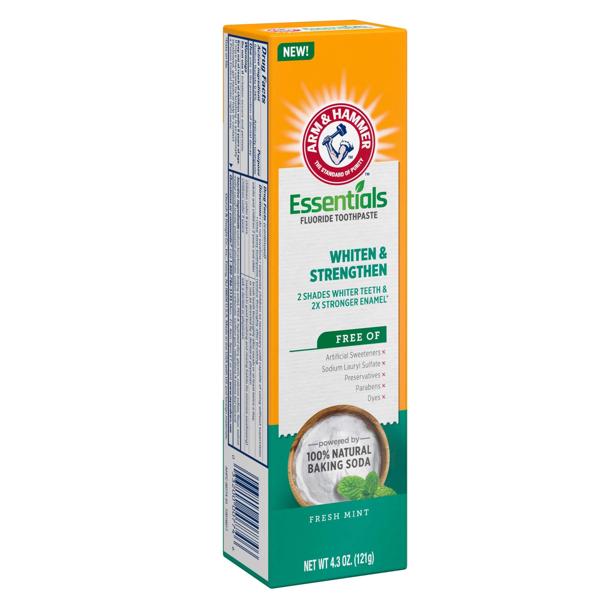 ARM & HAMMER Essentials Whiten & Strengthen Fluoride Toothpaste-4 Pack of 4.3oz Tubes, Fresh Mint- 100% Natural Baking Soda- Fluoride Toothpaste - Image 11