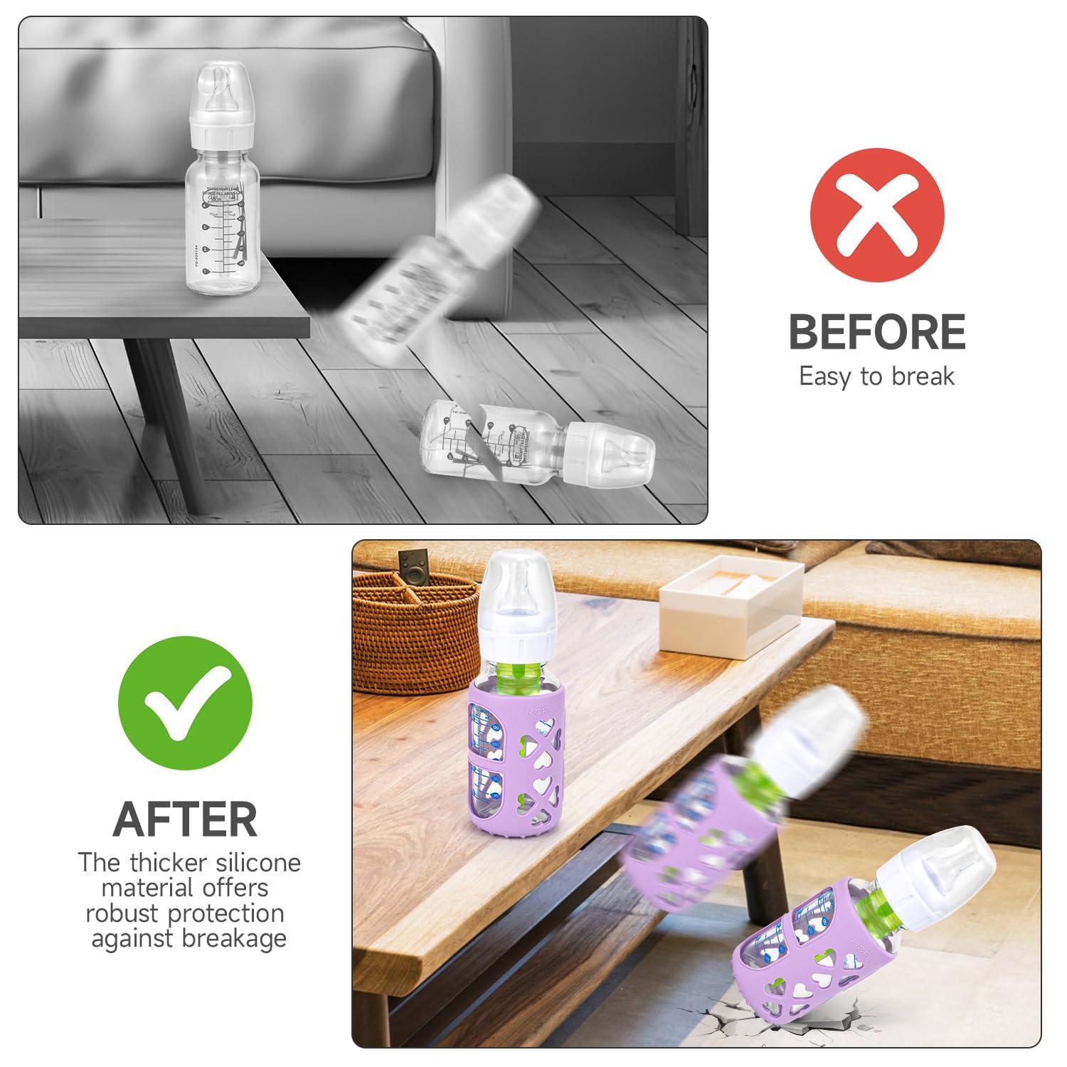 MORLIKE 4 Pack Silicone Sleeves Fit for 4 oz/120 mL Dr. Brown's Natural Narrow Glass Baby Bottle, 100% Silicone Covers Protect Glass Bottle, Easy to Grip Baby Bottle Holders for SB41001-P4, SB42003-P2 - Image 6