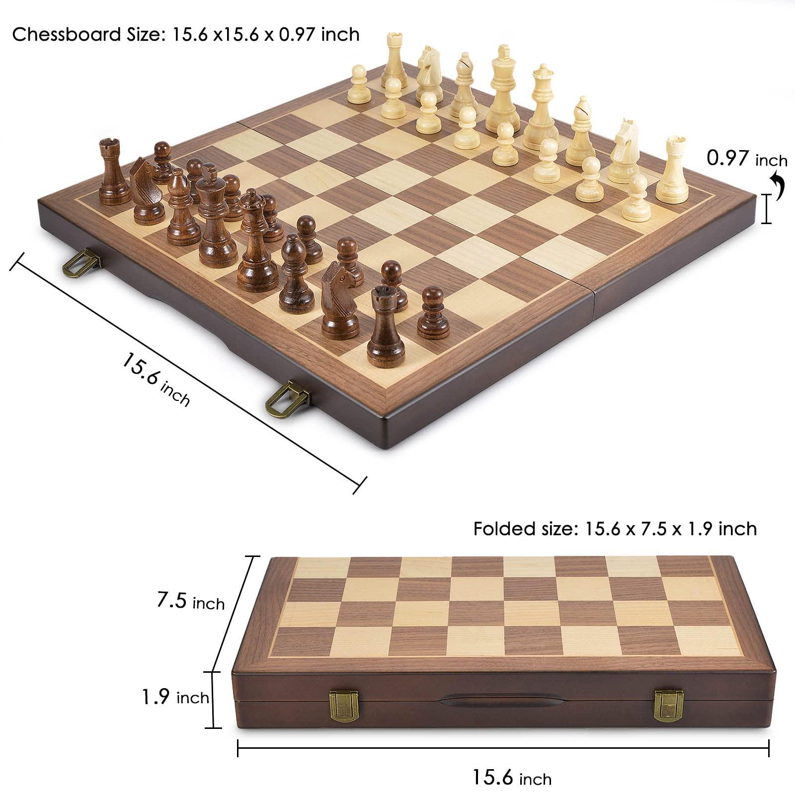 AMEROUS Magnetic Wooden Chess and Checkers Game Set, 15 Inches (2 in 1) Chess Board Games, 2 Extra Queens - Gift Package - Game Pieces Storage Slots, Beginner Chess Set for Kids, Adults - Image 2