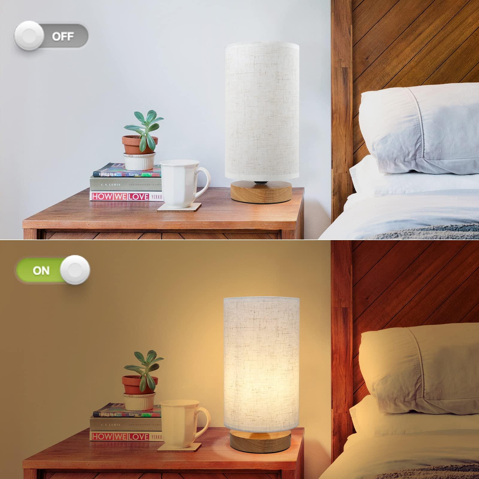 Small Bedside Night Table Lamp for Bedroom, Minimalist Nightstand Lamp with Round Fabric Linen Shade, Study Reading Desk Lamp for Kids Room, Living Room, College Dorm, Home, Office - Image 4