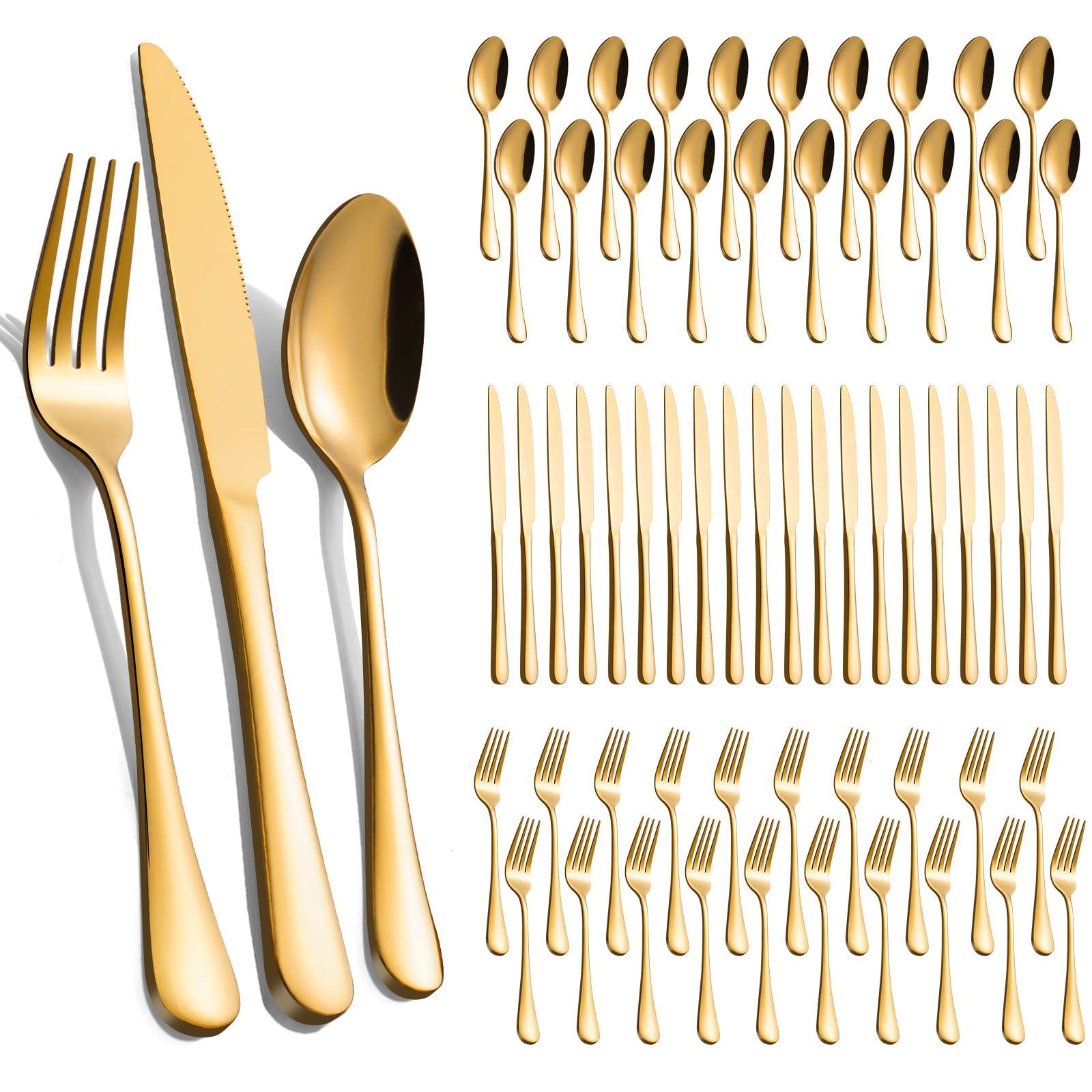 60-Pcs Gold Silverware Set - Stainless Steel Flatware Cutlery Set Service for 20, Mirror Polished Gold Flatware Set Include Forks Spoons Knives for Home, Wedding, Restaurant, Dishwasher Safe - Image 1