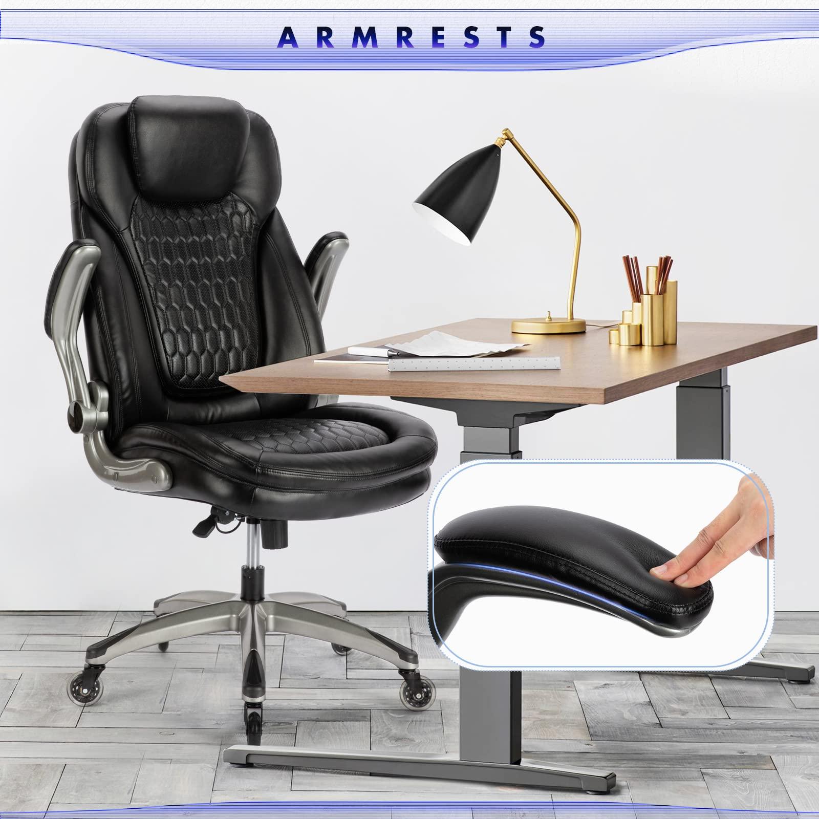 Executive Office Chair-Ergonomic Computer Desk Chair, High Back Leather Chair with Padded Flip-up Arms, Swivel Home Office Chair Upgraded Caster-Black - Image 6