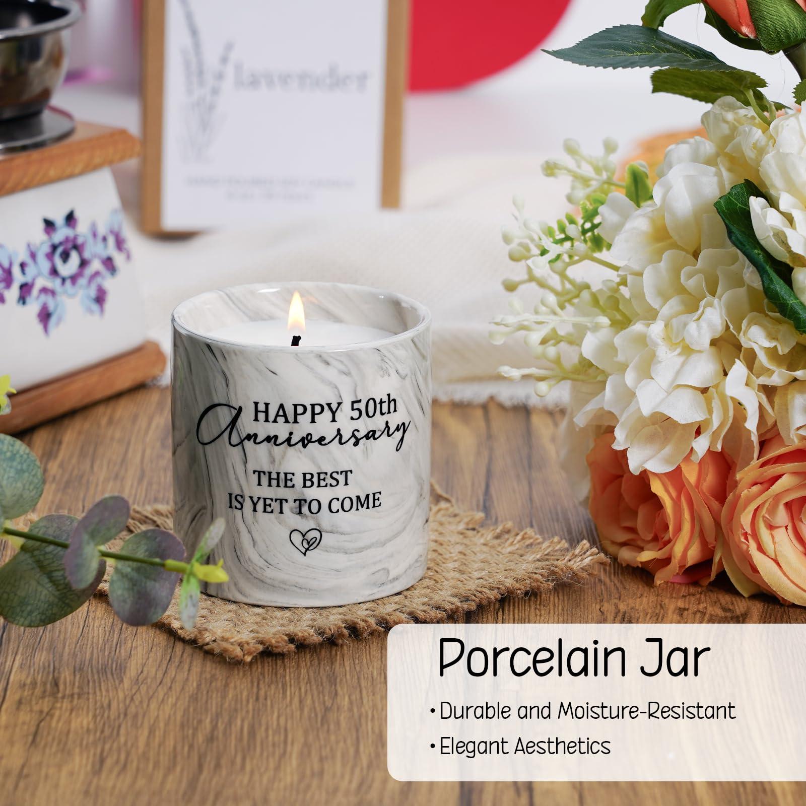 50th Anniversary Candle for Couples 50th Golden Anniversary Wedding Gifts for Parents Women Men Lavender Happy 50 Year Aniversario Candle Gifts for Wife Husband 6 oz - Image 3