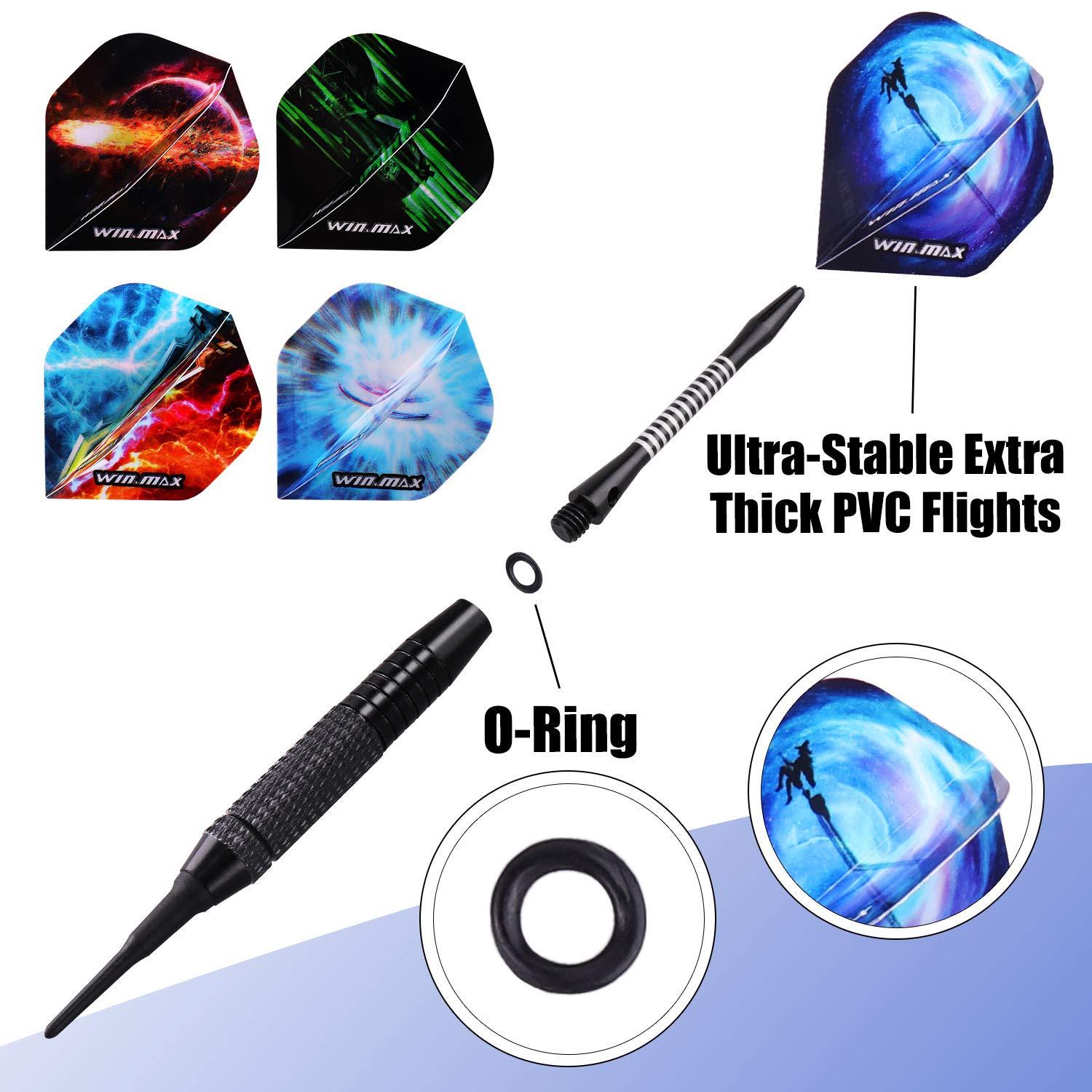 WIN.MAX Darts Plastic Tip - Soft Tip Darts Set - 12 Pcs 18 Gram with 100 Extra Dart Tips 12 Flights Flight Protectors and Wrench for Electronic Dart Board - Image 3
