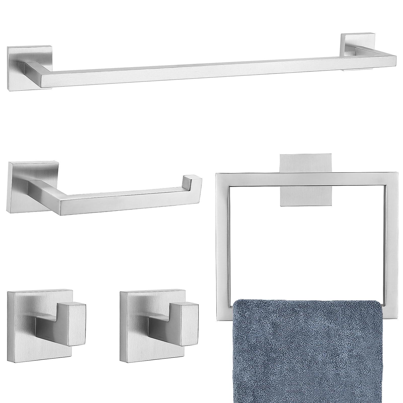 5 Pieces Towel Bar Set,TNOMS Brushed Nickel Bathroom Hardware Set Towel Rack Set for Bathroom SUS304 Stainless Steel Bathroom Accessories Set,23.6 Inch