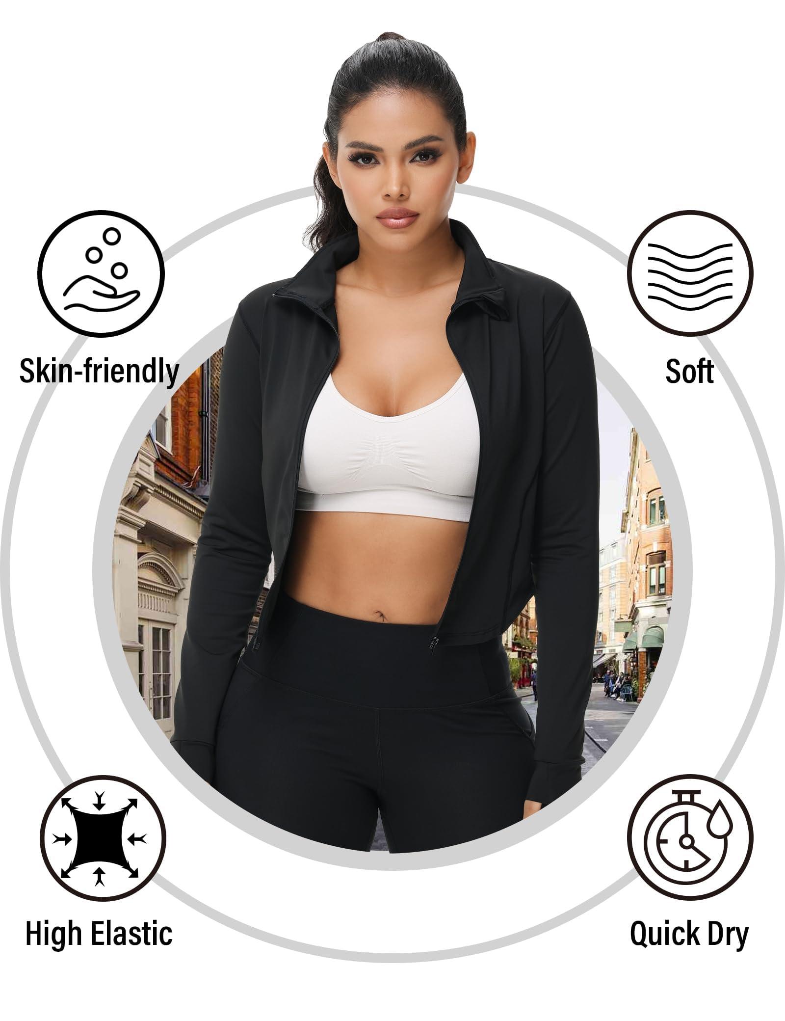 Dalavch 3 Pack Womens Cropped Full Zip up Workout Jacket Slim Fit Running Athletic Gym Yoga Sports Jacket with Thumb Holes - Image 3