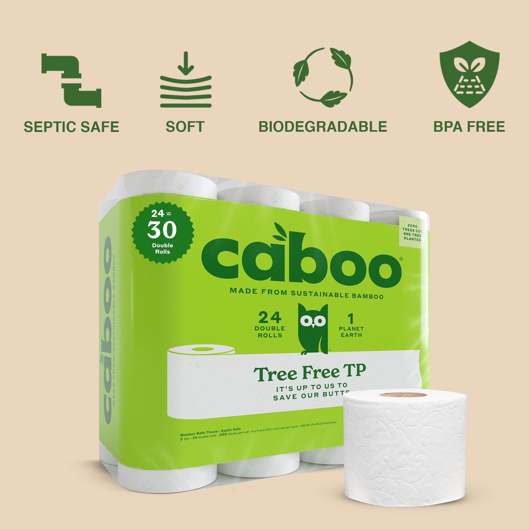 Caboo Tree Free Toilet Paper | Septic Safe, Non Toxic, Chemical Free Toilet Tissue | 2 Ply Bathroom Toilet Paper | Pack of 24 Double Rolls, 300 Sheets Per Roll - Image 2