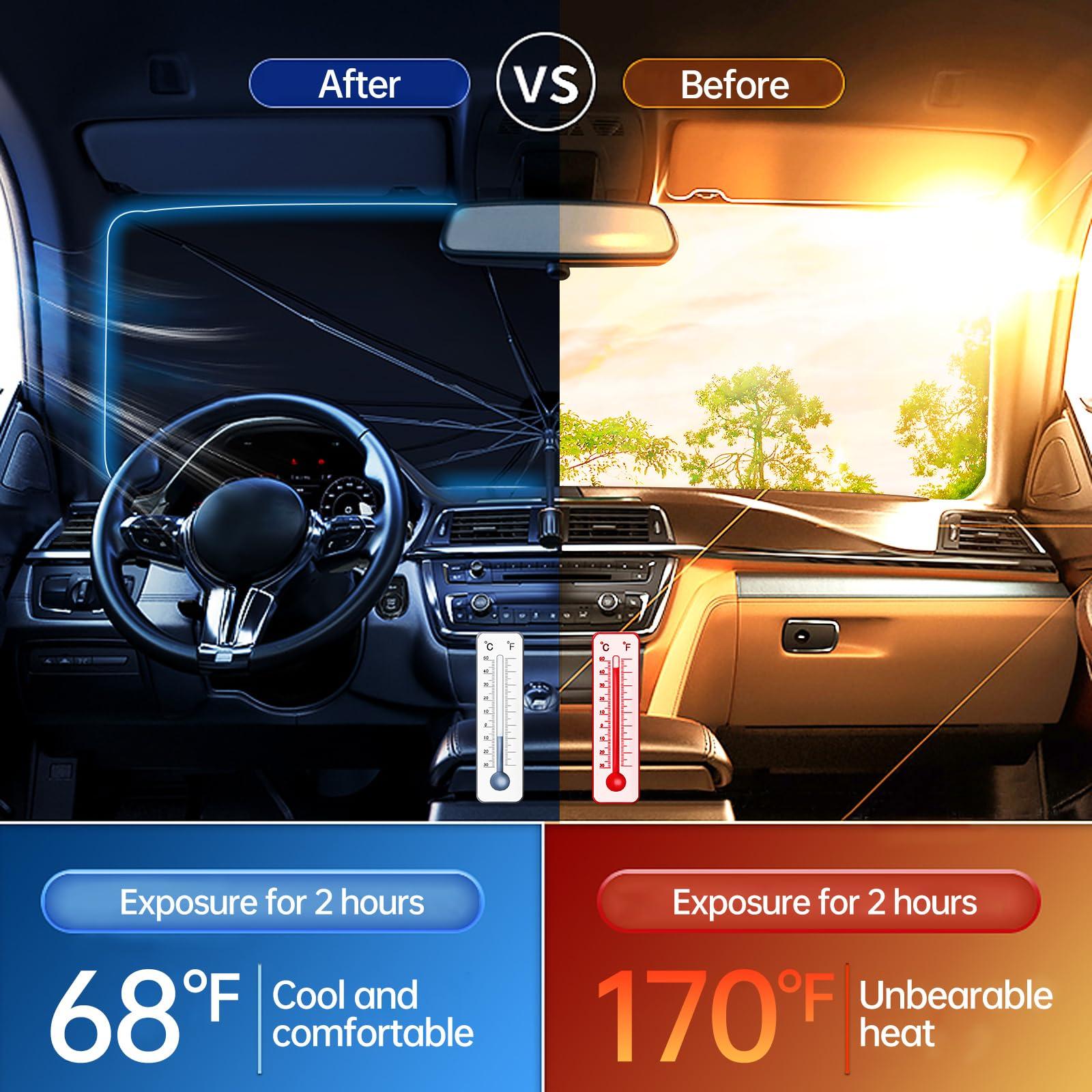 2025 Windshield Sun Shade Umbrella, Foldable Car Umbrella Sunshade with UV Block Car Front Window (Heat Insulation Protection) for Auto Windshield Covers Trucks Cars (Large) - Image 2