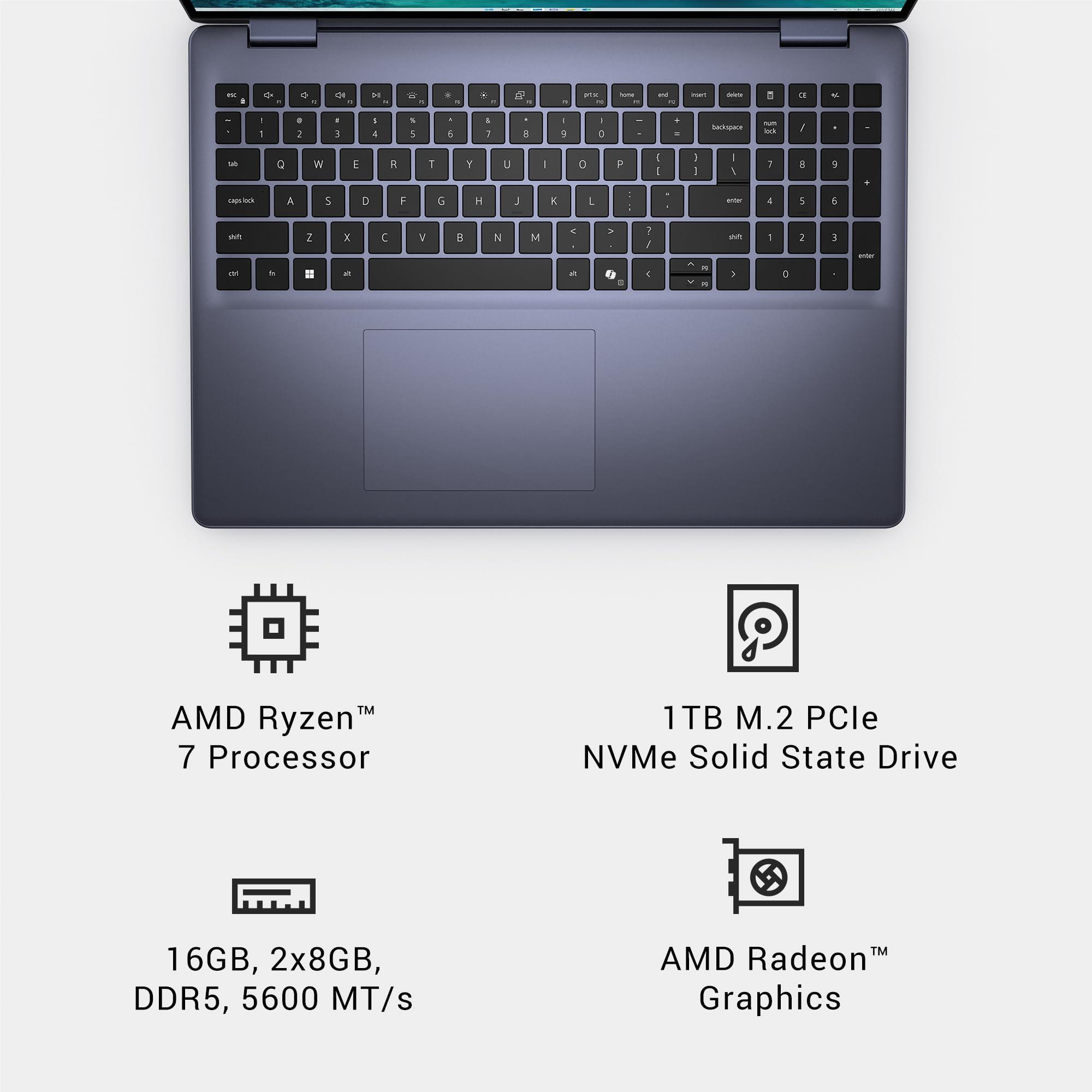 Dell Inspiron 16 5645 Laptop - 16.0 16:10 FHD+ (1920 x 1200) Display, AMD Ryzen 7-8840U, 16GB DDR5 RAM, 1TB SSD, AMD Radeon Graphics, Windows 11 Home, Onsite & Migrate Services - Midnight Blue - Image 10