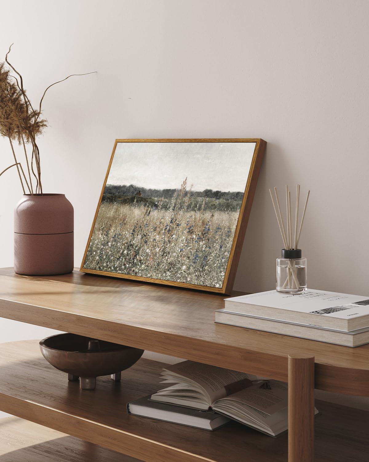 InSimSea Framed Canvas Wall Art Vintage Decor, Classical Oil Painting Canvas Prints Champ fleuri Vintage Wall Art for Home Room Bathroom Decor, 12"x16" - Image 2