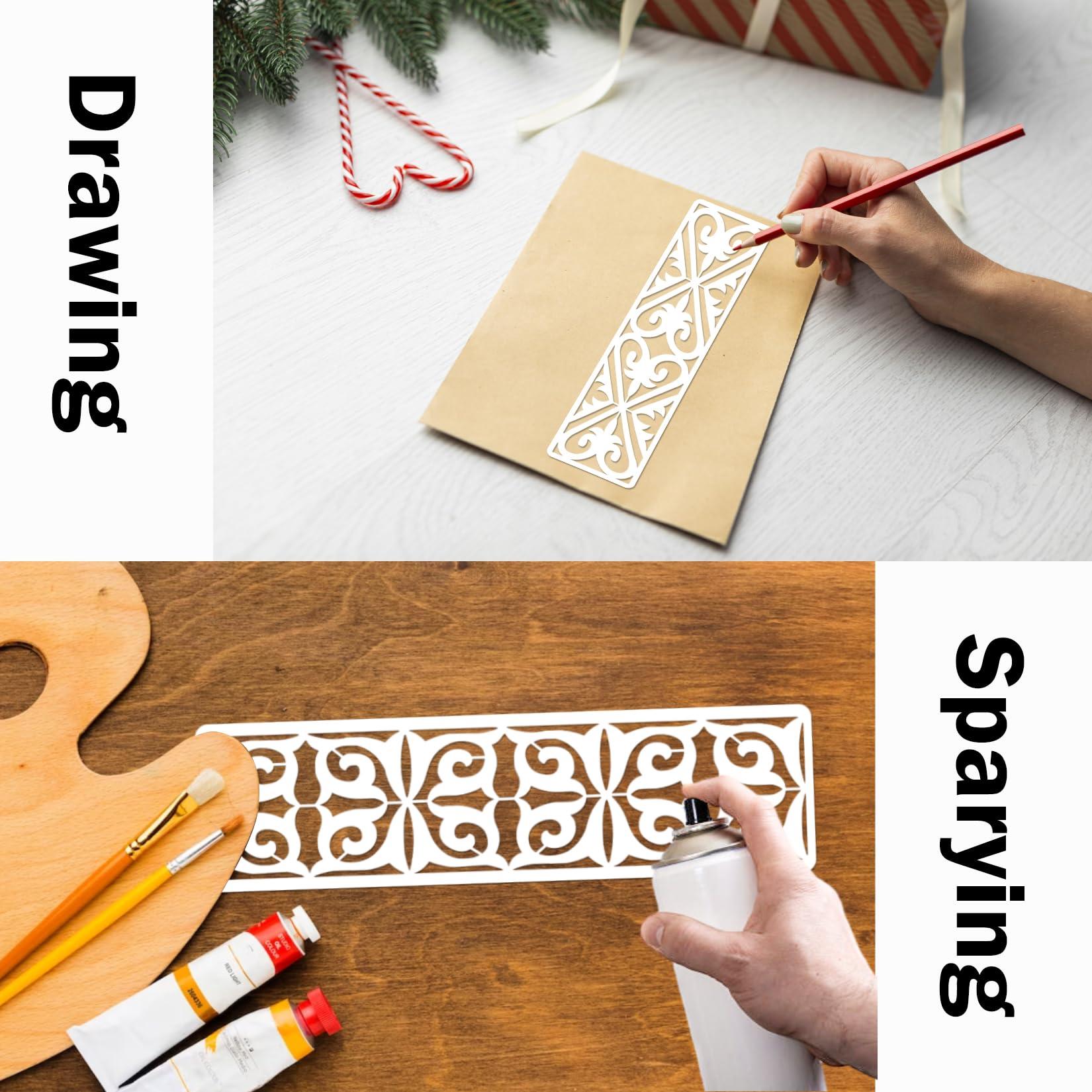 12 Pieces Border Stencils for Painting, Leaf Stencil Template Reusable Furniture Cake Decorative Stencils for Wood DIY Craft Canvas Fabric (12 Border Floral) - Image 7