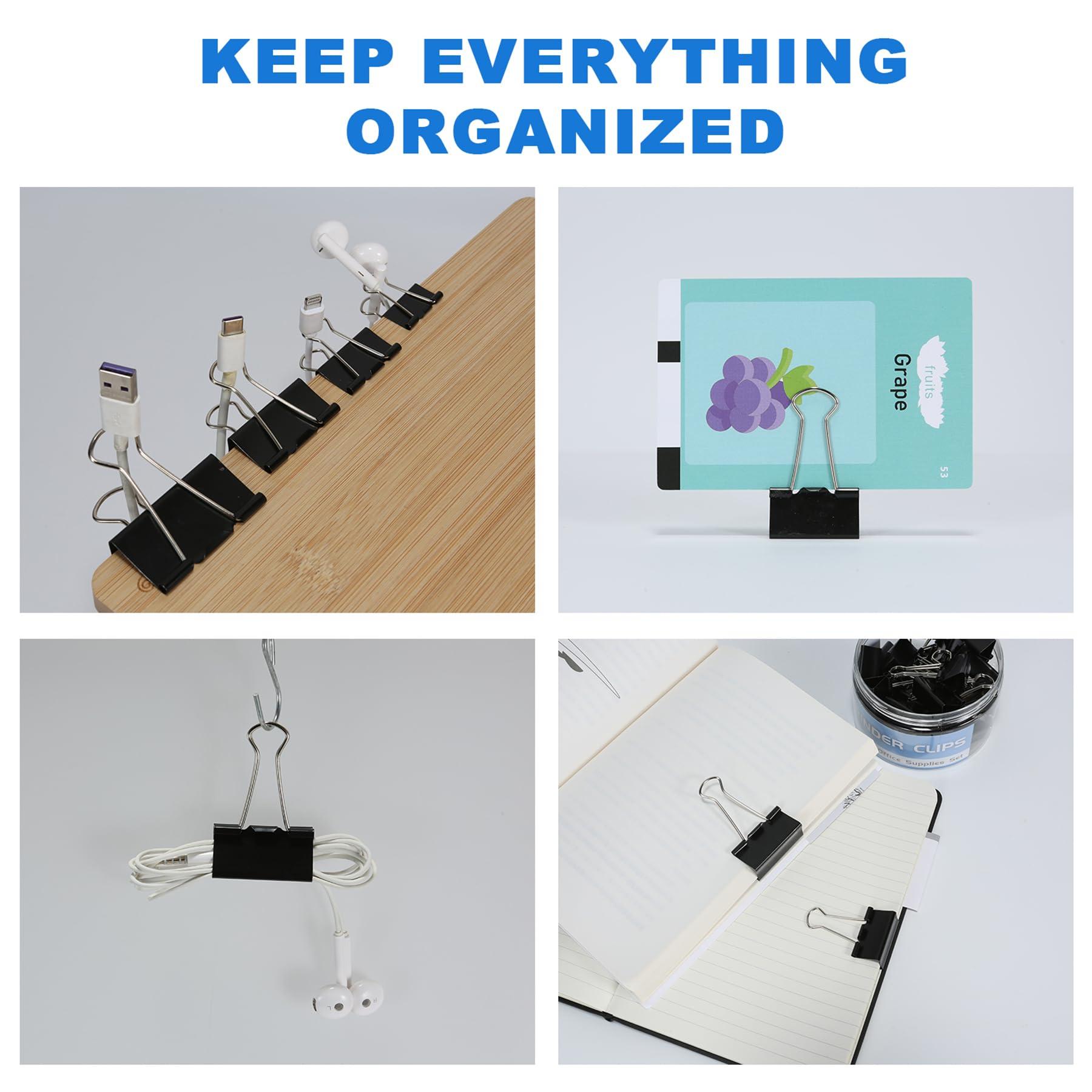 Binder Clips Assorted Sizes Including Extra Large Medium Small Mini and Micro, Office Supplies File Clamps Paper Clips, 6 Sizes in 6 Boxes, 208 PCS Metal Black Clamps for School - Image 6