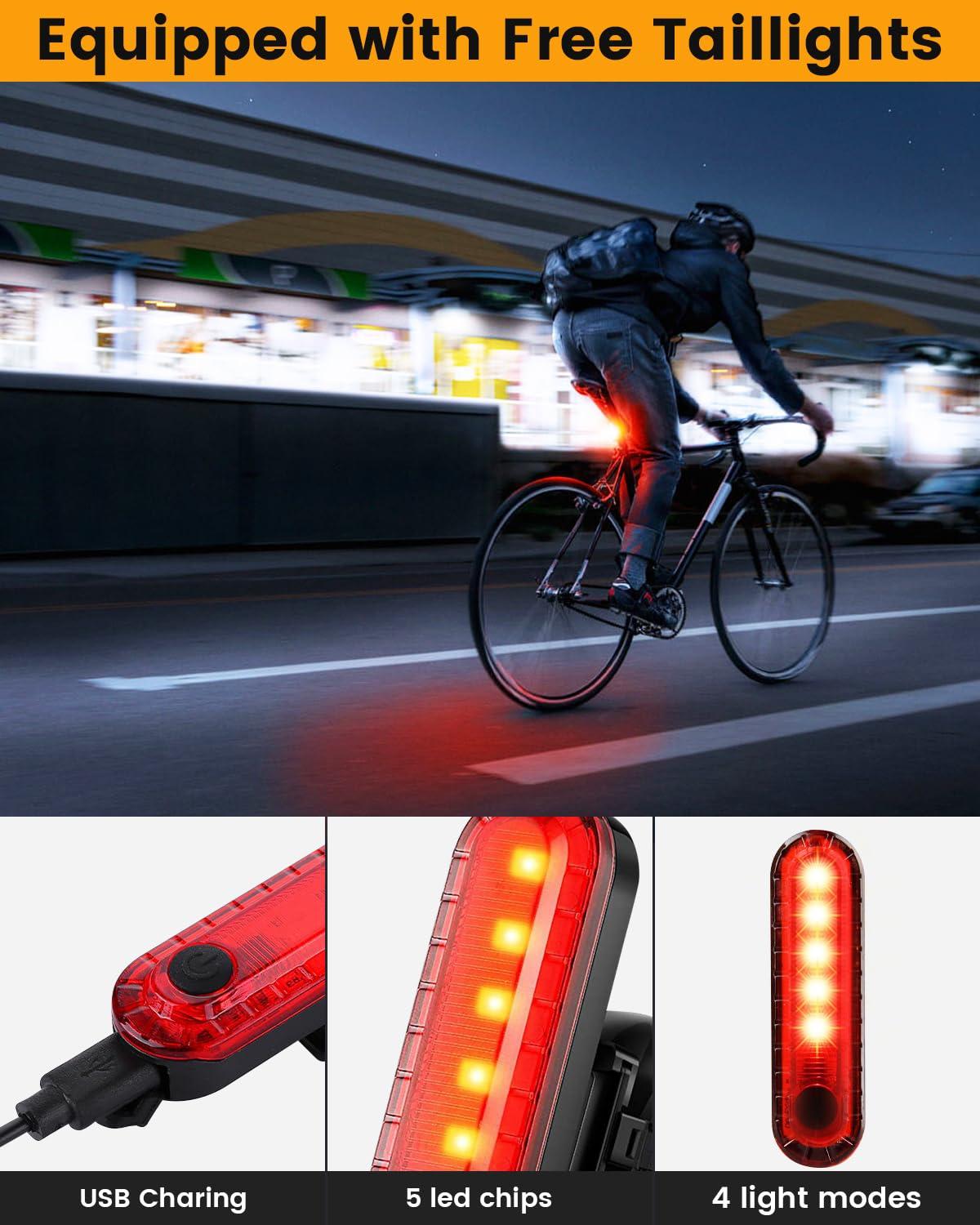Bright Bike Light for Night Riding, USB Rechargeable Bicycle Light, Bicycle Headlight Set, Daytime Running Light, Waterproof Bike Headlight and Taillight for Adult Kid Mountain MTB Off-Road Cycling - Image 7
