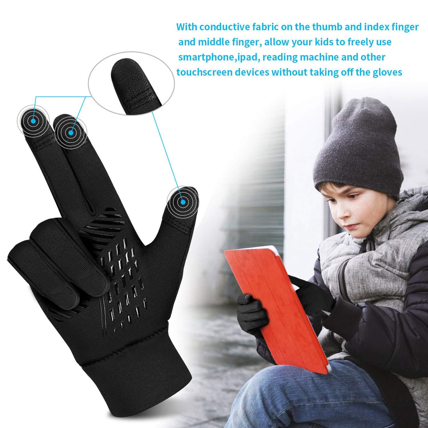 YukiniYa Kids Winter Gloves Back Water Repellent Touchscreen Warm Fleece Anti-slip for Boys Girls Teen 3-15 Years - Image 4