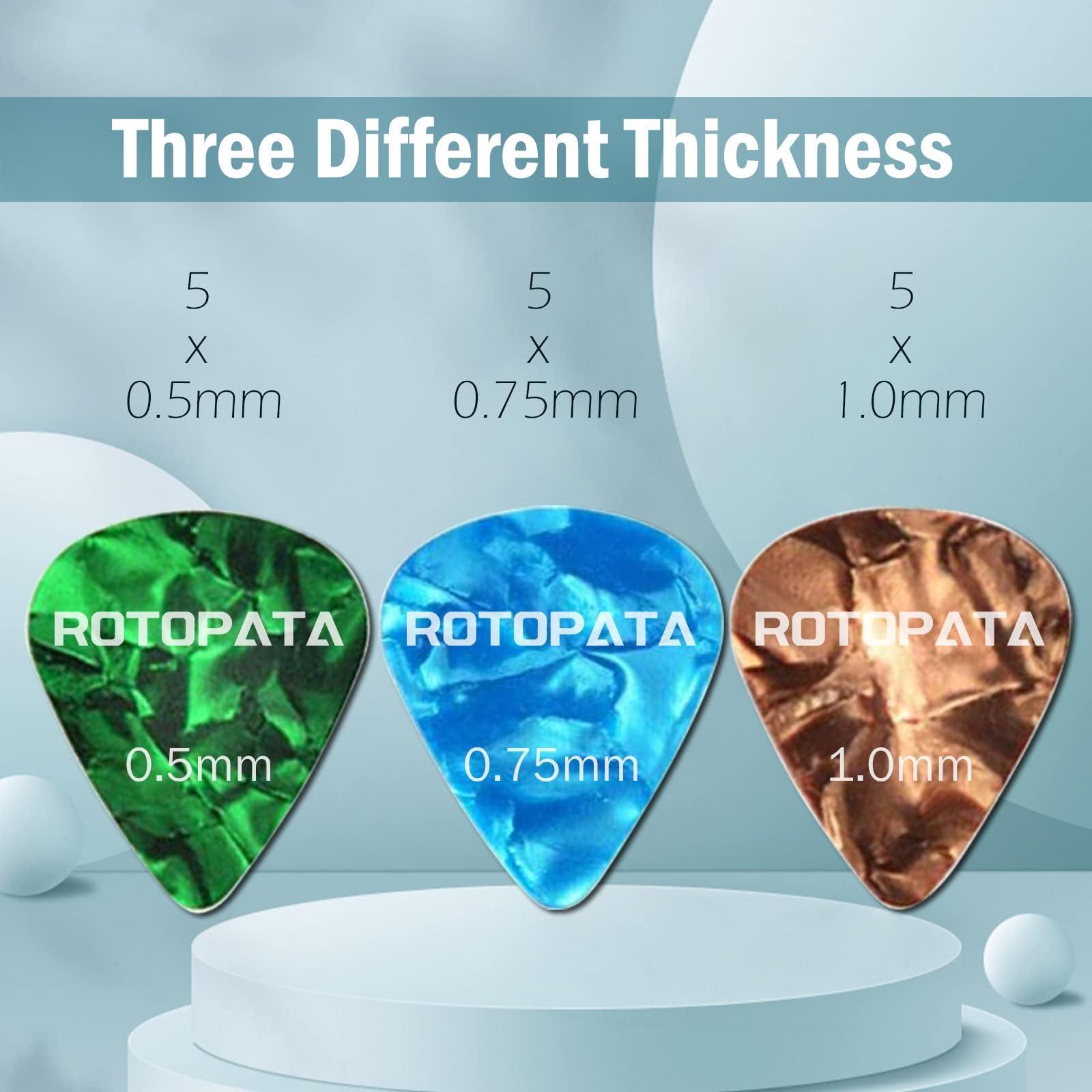 15 Pack Guitar Picks Plectrums with Organizer Storage Box, 0.5 0.75 1.0 mm Includes Thin Medium Heavy Thickness, Variety Colorful Celluloid Plectrums for Bass Electric Acoustic Guitars Ukulele - Image 2