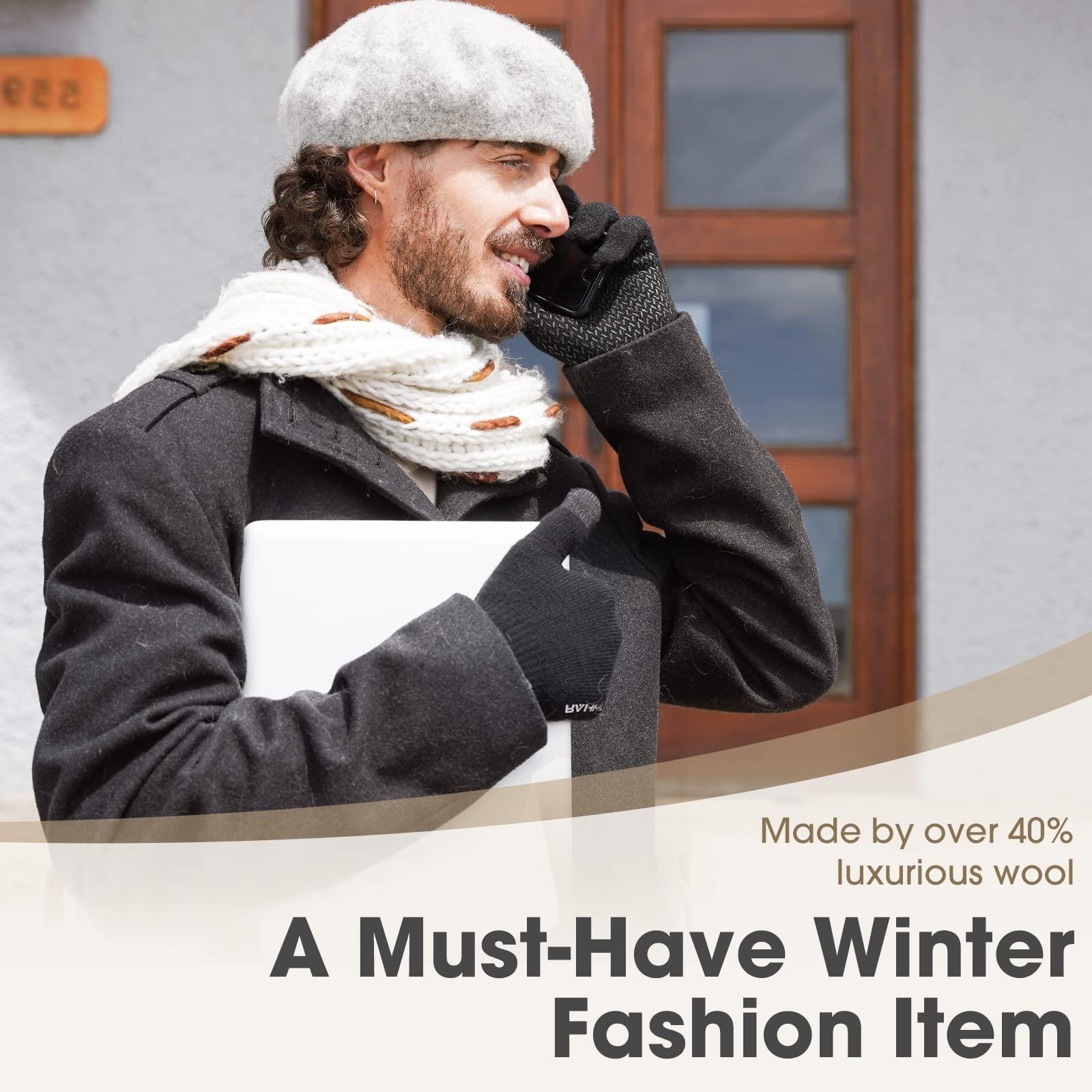 Rahhint Wool Winter Gloves Men Women Fleece lined Knit Gloves with Touchscreen Fingers Insulated Gloves Keep Hand Warm Gift - Image 2