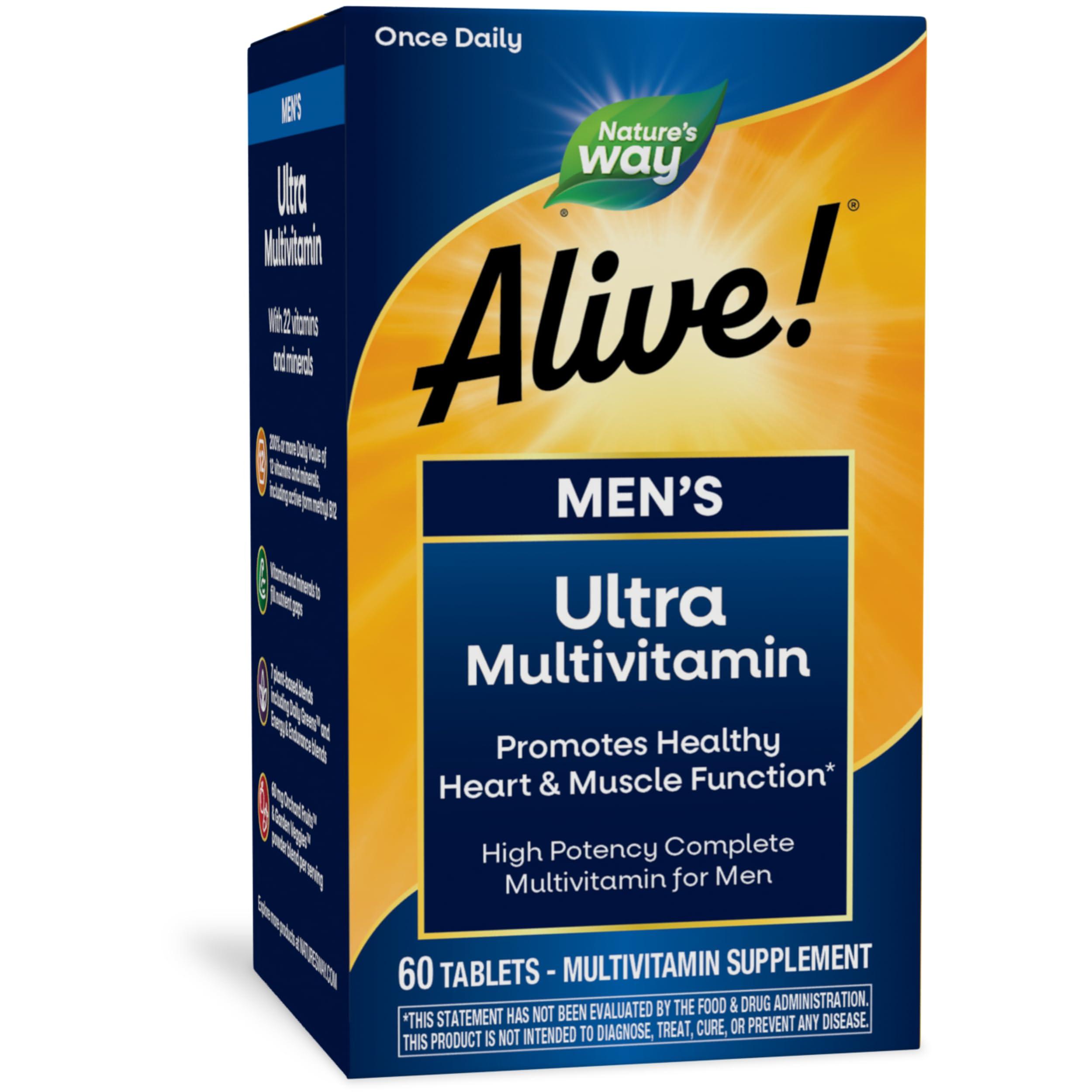 Nature's Way Alive! Men's Daily Ultra Multivitamin, High Potency Formula, Promotes Healthy Heart & Muscle Function*, with Methylated B12, Gluten Free, 60 Tablets