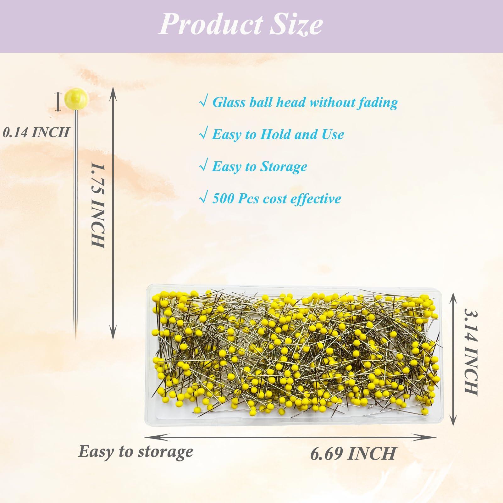 Sunenlyst 500 PCS Straight Pins, 1.75IN Quilting Pins Long Yellow Glass Ball Head Sewing Pins for Fabric, Stainless Steel Dressmaker for Sewing, Crafts, Jewelry Making, DIY - Image 2