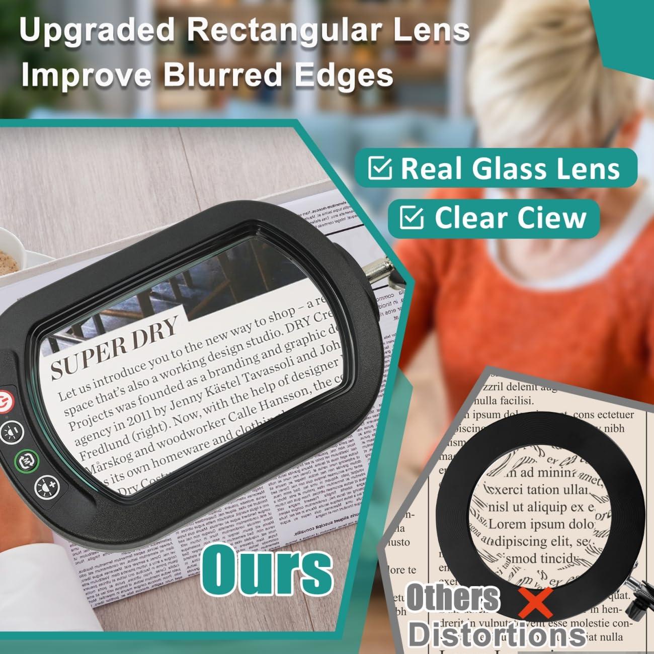 IVMAIE 10X Rectangle Magnifying Glass with Light, 5 Color Modes Stepless Dimmable Magnifier with Stand, LED Lighted Clamp Desk Lamp with Swing Arm, Hands Free for Reading Painting Crafts Close Work - Image 4