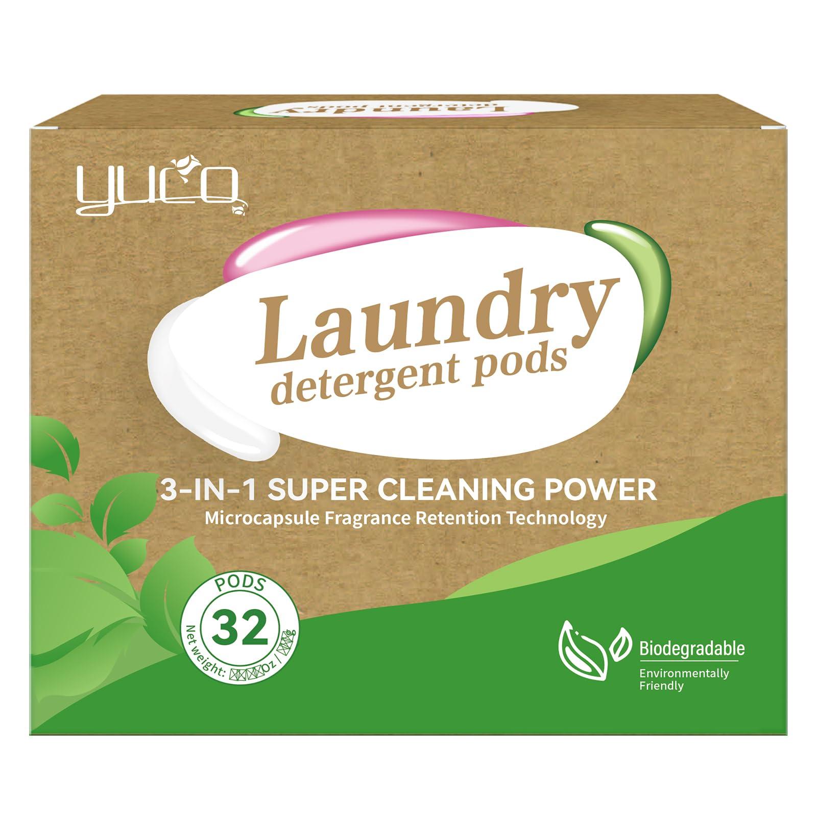 YUCO Pods Laundry Detergent Hypoallergenic, 3IN1 Super Cleaning Power, Microcapsule Fragrance Retention Technology (Forest Scent,1 Box of 32 Pod,Net 15g/pod,Net 480g)