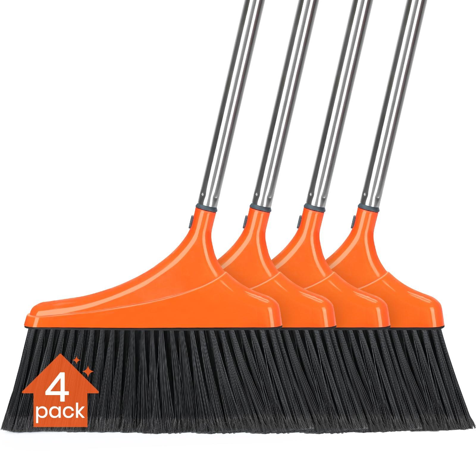 4 Pack Heavy-Duty Angle Broom for Floor Cleaning with 12‘’Width Head and 52‘’Long Handle Indoor Outdoor Broom for Room Garage Kitchen Office Lobby Patio Floor Sweeping