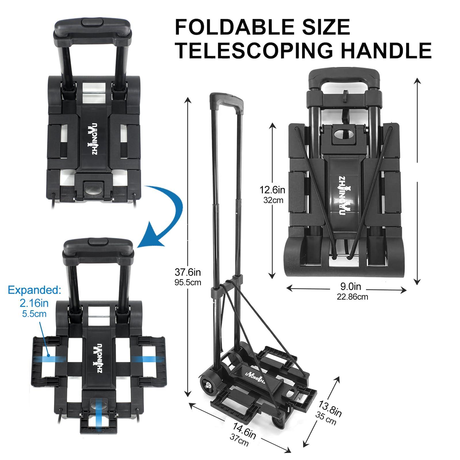 Folding Hand Truck Trolley Dolly, Folding Cart Small Trolley Dolly with Wheels, Lightweight Utility Dolly Expandable Baseplate Small Backpack Portable Luggage Cart for Airport Travel - Image 2