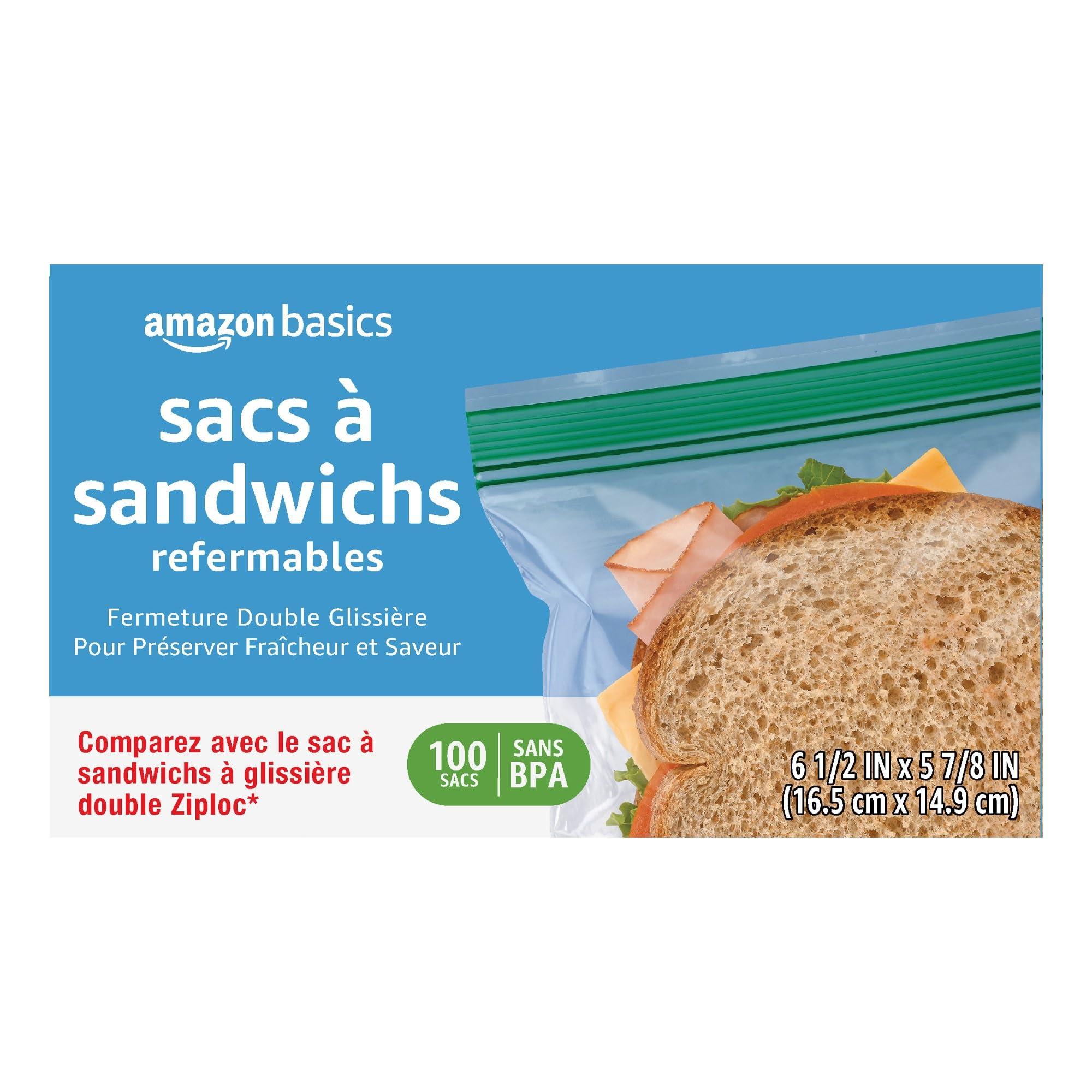 Amazon Basics Reclosable Sandwich Double Zipper Storage Bags, 100 Count, Pack of 1 - Image 6