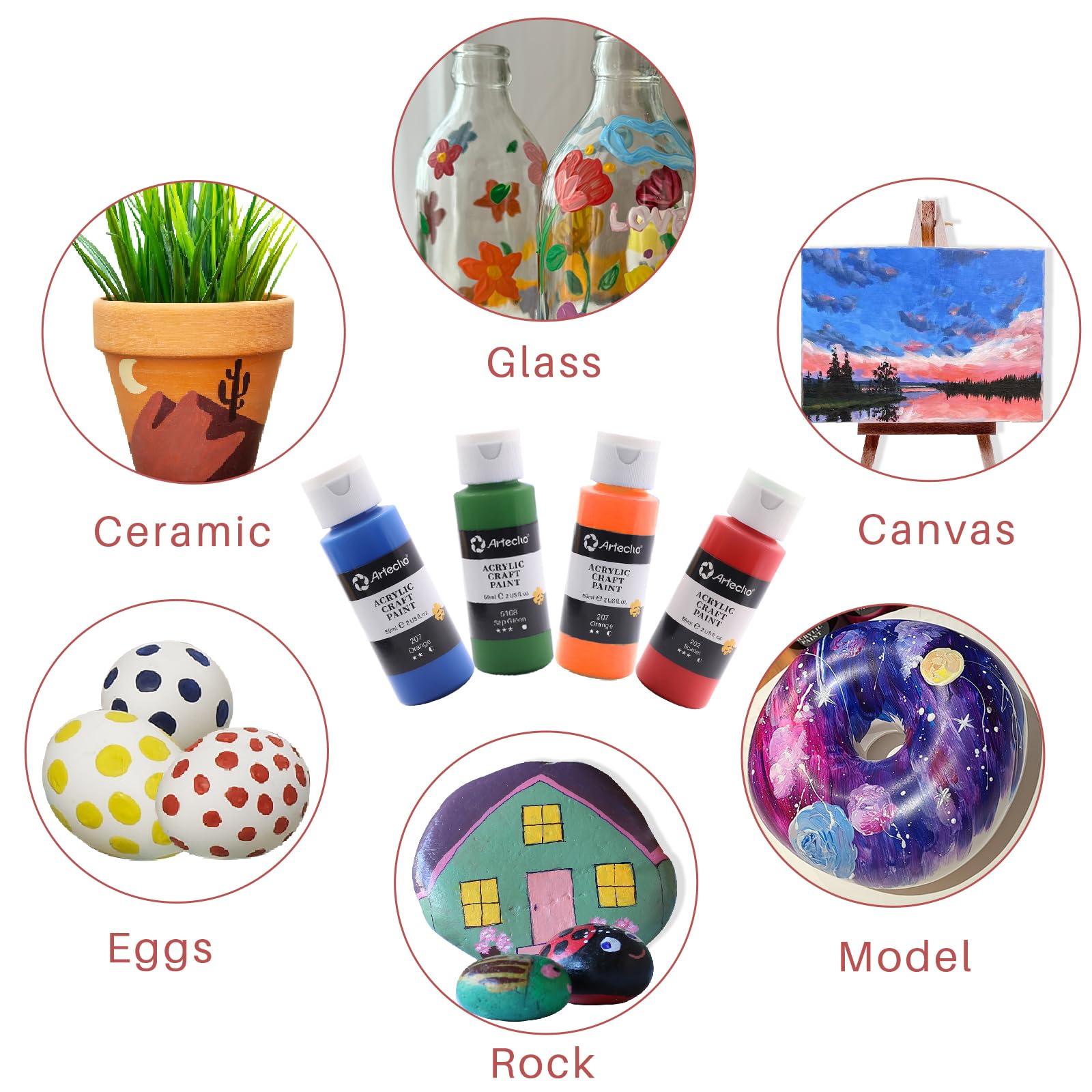 Artecho Acrylic Paint Set 24 Colors 2oz/59ml with 12 Brushes, Art Craft Paints Kit, Paint for Canvas, Rocks, Wood, Fabric, Ceramic and Art Supplies, Non Toxic Paint for Artists and Beginners - Image 6