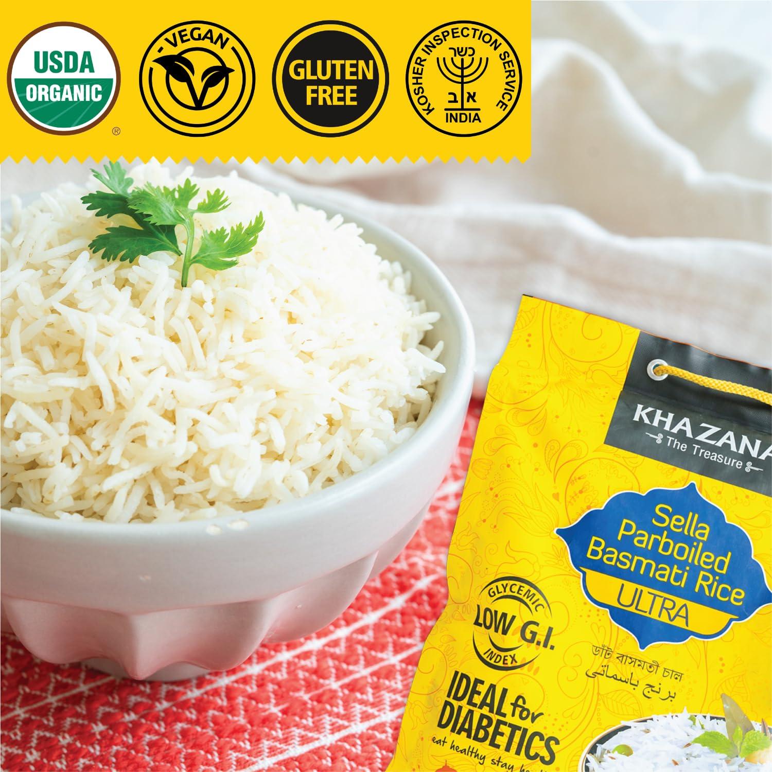 Authentic Ultra Long Sella Parboiled Basmati Rice by Khazana in 10 lb Bag - Aromatic and Flavorful Indian Grain - Non-GMO, Gluten Free, Kosher, Cholesterol Free - Image 5