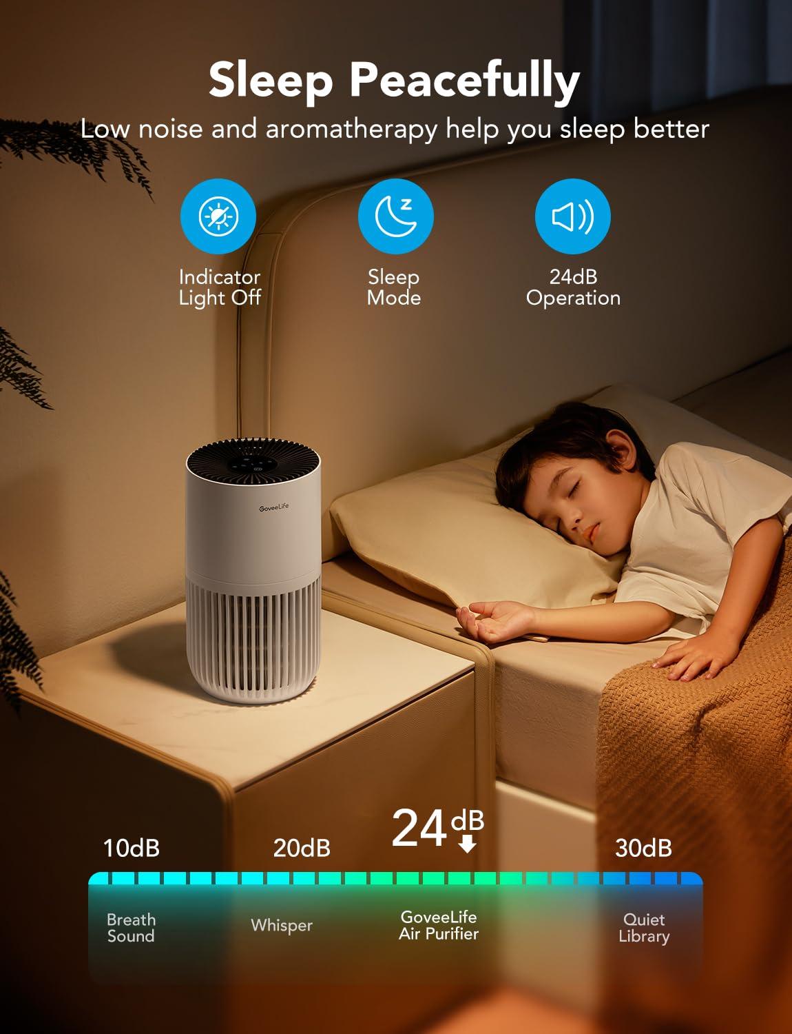 GoveeLife Mini Air Purifier for Bedroom, HEPA Smart Filter Air Purifier with App Alexa Control for Pet Hair, Odors, Pollen, Smoke, Portable Air Cleaner with 3 Speeds, 2 Modes, Timer, Aroma for Home - Image 5