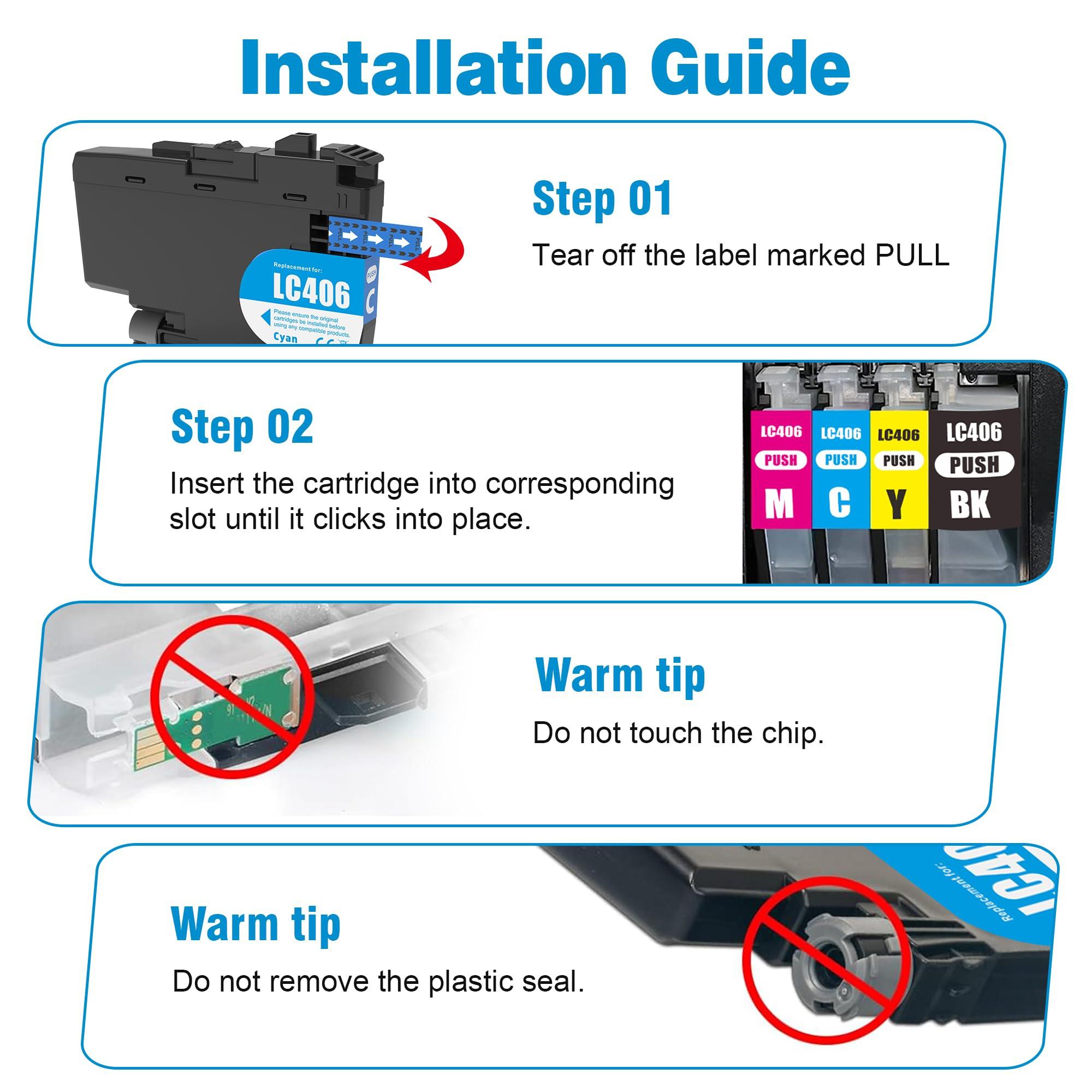 F FINDERS&CO LC406 Ink Cartridges LC 406 Ink Work with MFC-J4335DW J4345DW MFC-J4535DW MFC-J5855DW J5955DW J6555DW MFC-J6955DW Printer (4Pack) - Image 3
