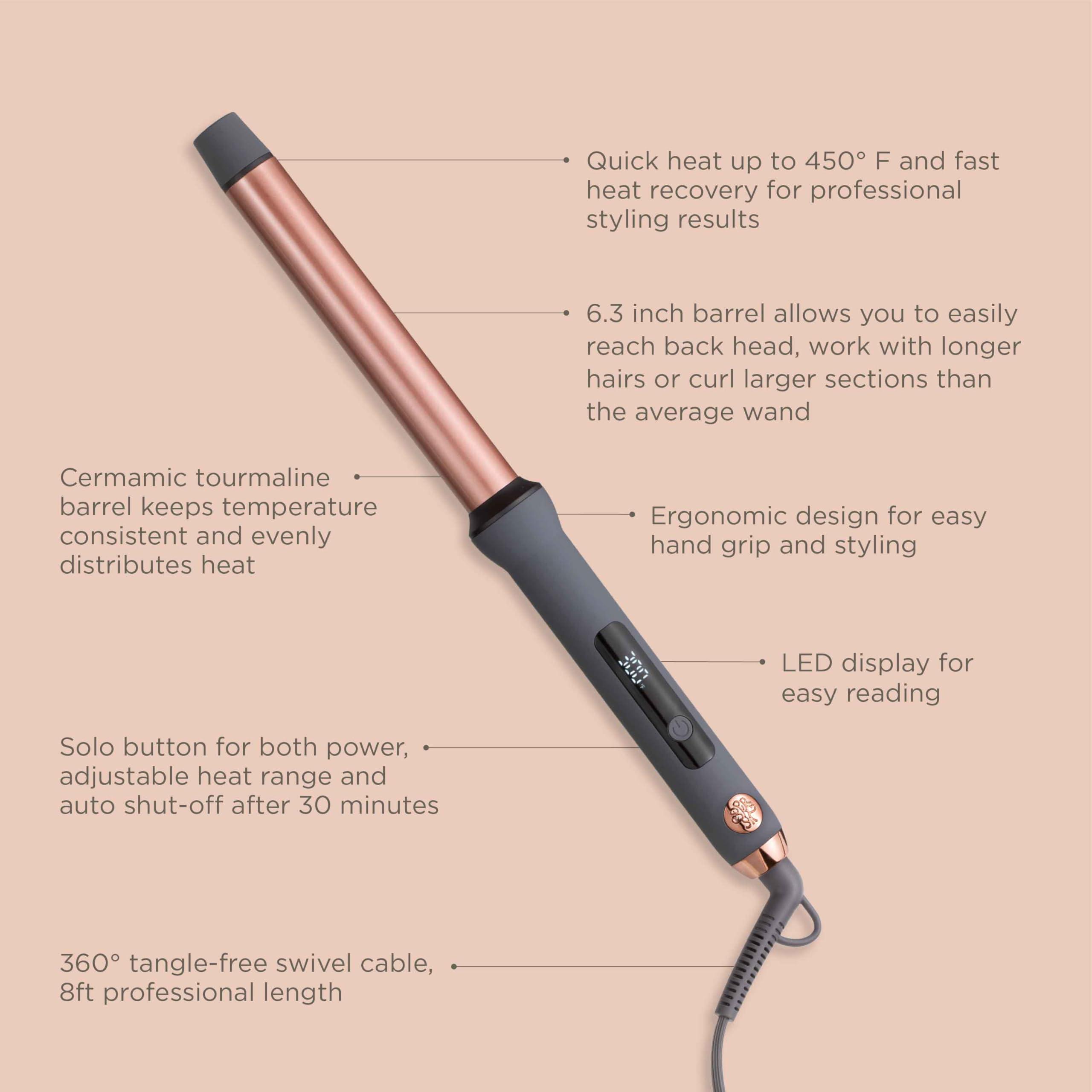 Hairitage Extra-Long 1 Inch Ceramic Tourmaline Curling Iron Wand for Long Hair - Smooth, Shiny, Voluminous Curls - Extra Long Barrel for Medium to Long Hair - No Clamp for Quick Styling - 450 Degrees - Image 2
