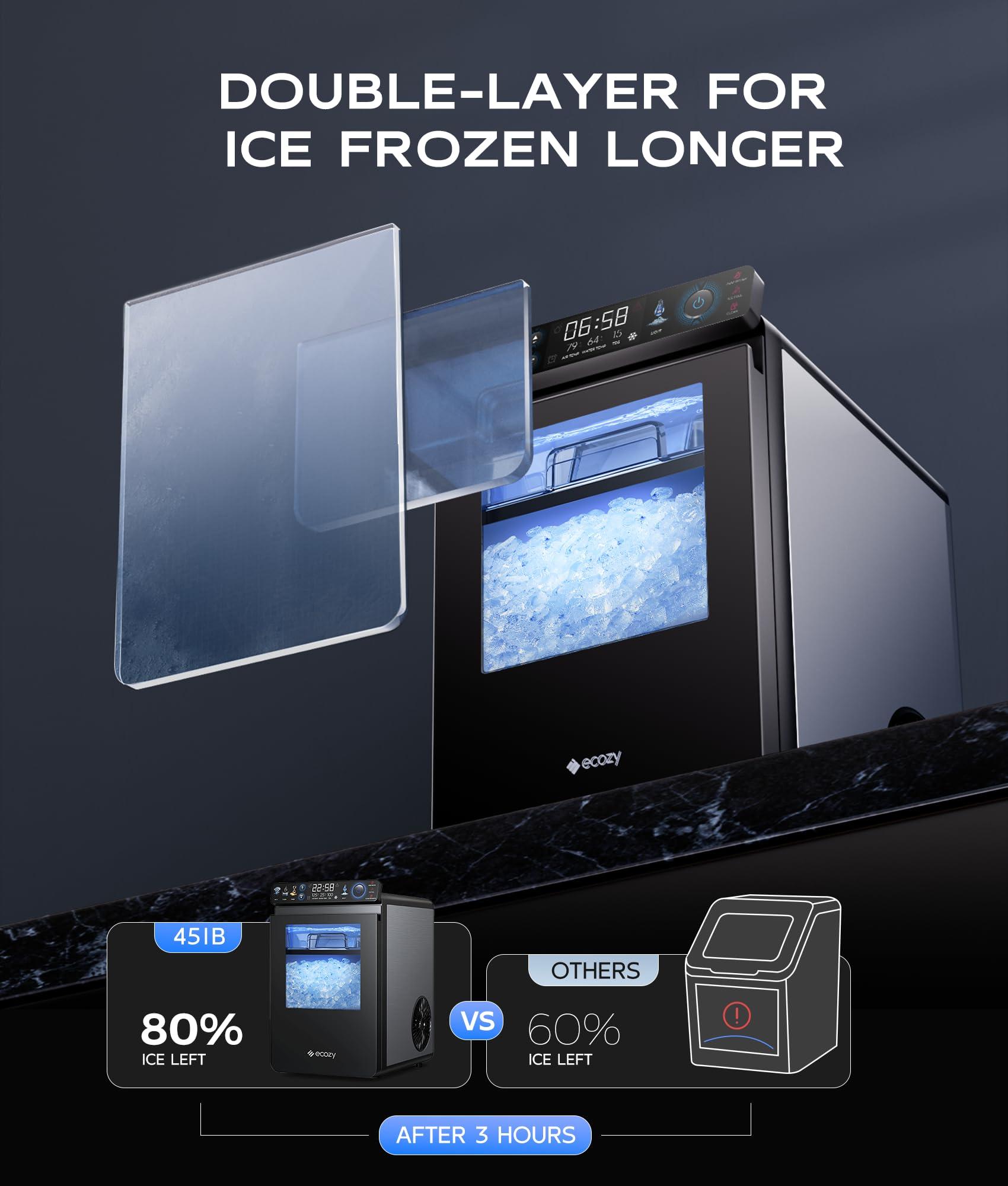 ecozy Nugget Ice Maker Countertop, Smart Pebble Ice Machine with APP Control, 44 lbs/24H Soft Pellet Chewable Ice with Self-Cleaning, Stainless Steel - Image 3