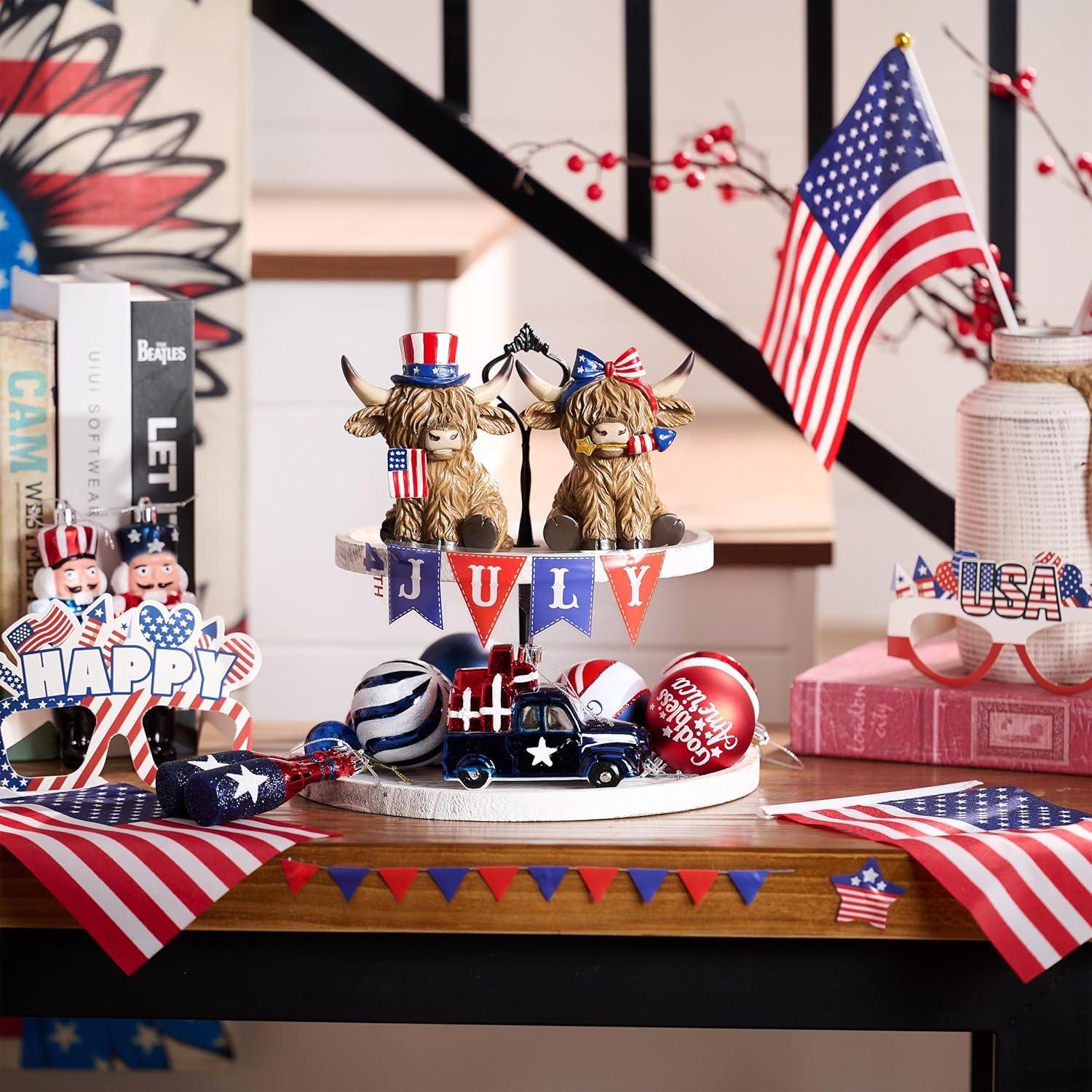4th of July Decorations, Highland Cow Patriotic Decoration, High Mountain Yak Figurines Garden Outdoor Yard Decorations, Memorial Day Independence Day Home Decor (A + B - Large) - Image 6