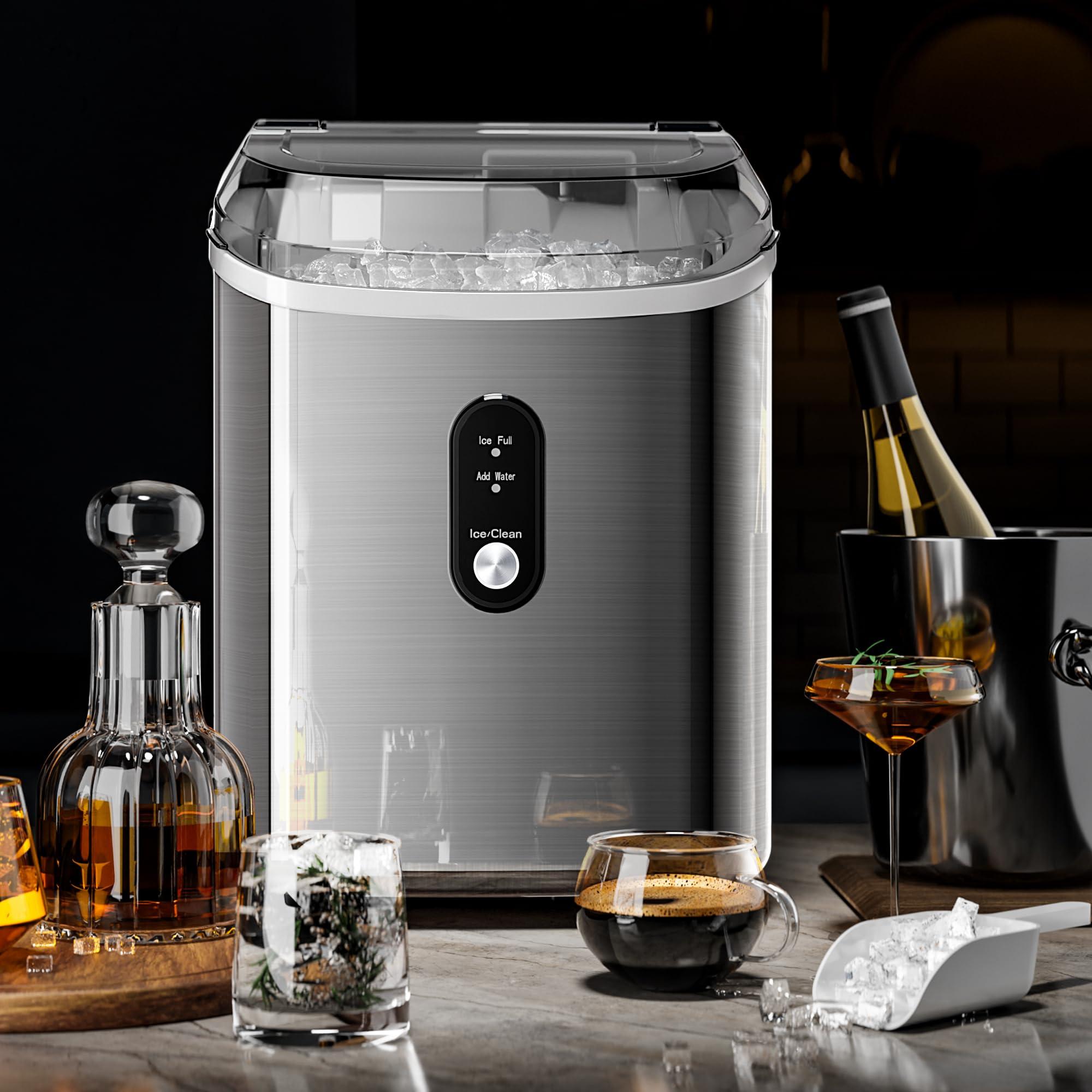 Kismile Nugget Ice Makers Countertop,35Lbs/24H Portable Ice Machine with Self-Cleaning Function,One-Click Operation for Home/Office(Silver) - Image 6