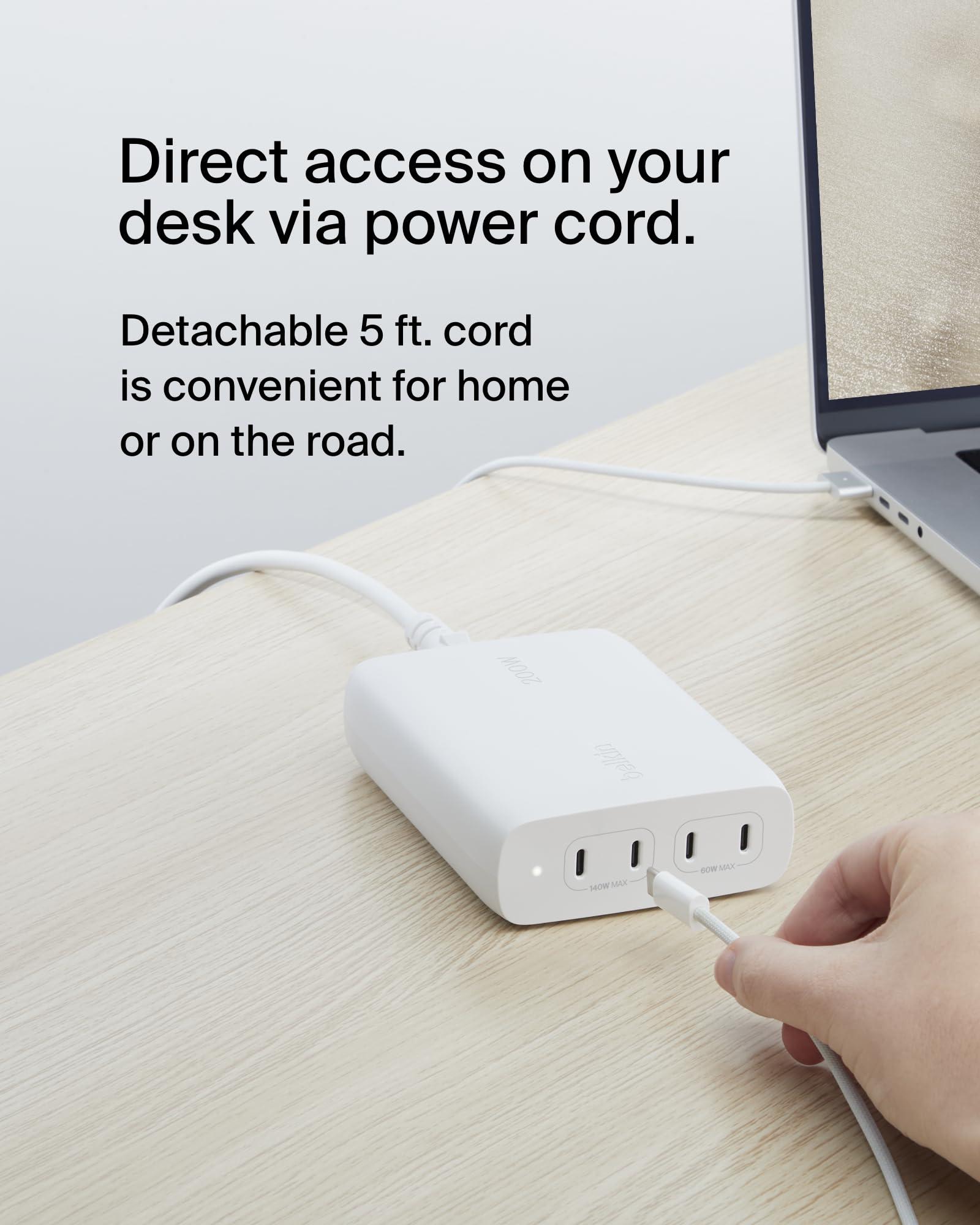 Belkin 4-Port USB C Charger Block 200W - GaN Multi-Port Charger USB-C PD 3.1 Fast Charge + 5ft Power Cord - MacBook, iPhone 16, iPad, Galaxy S25, Google Pixel, Nintendo Switch 2 - White - Image 4
