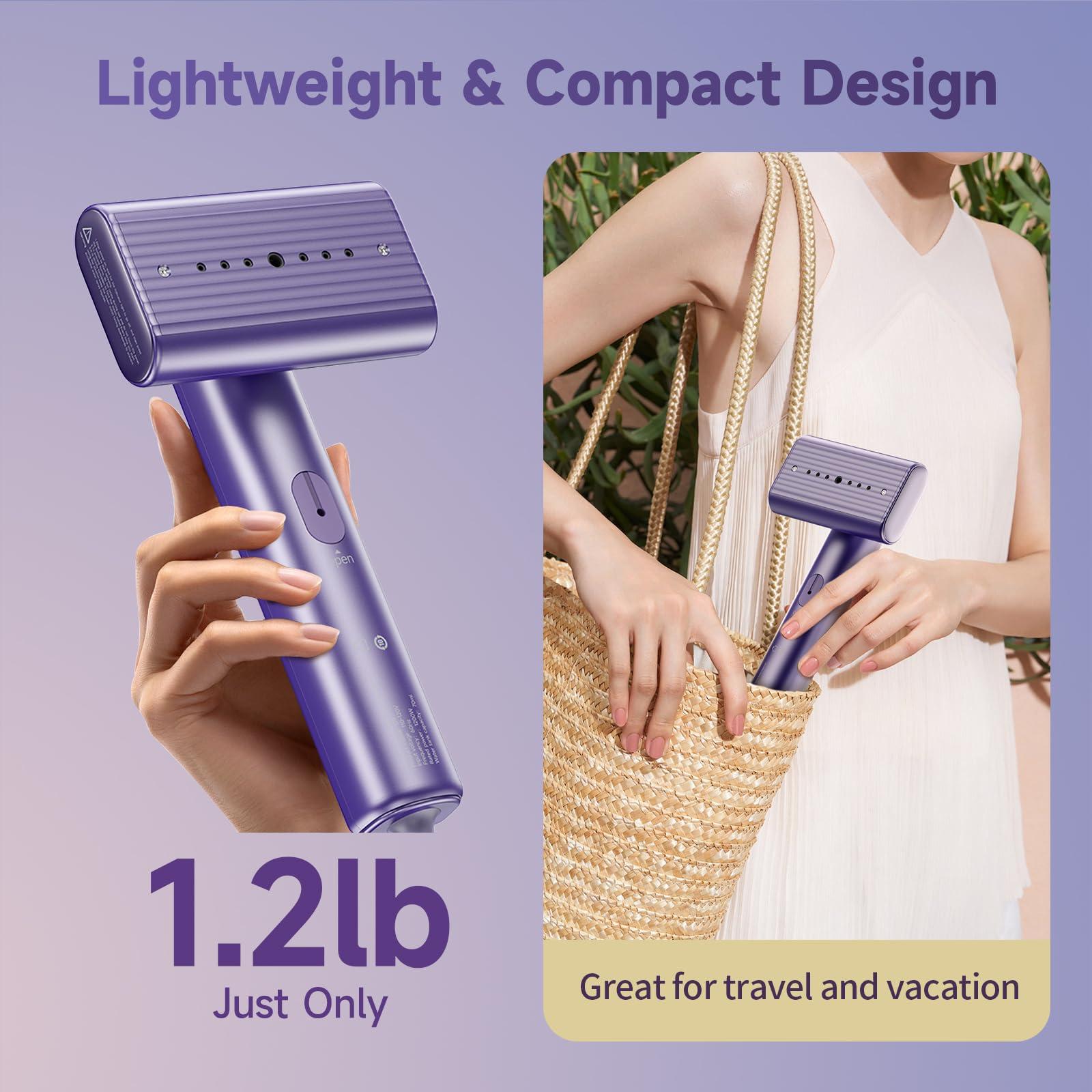 Travel Portable Steamer for clothes - Handheld Steamer for Fabric Clothing Wrinkles, 15s Fast Heat-up Rotary Garment Steamer, 1200W Light Mini Steam Iron for Home, Office and Travel (Purple) - Image 5