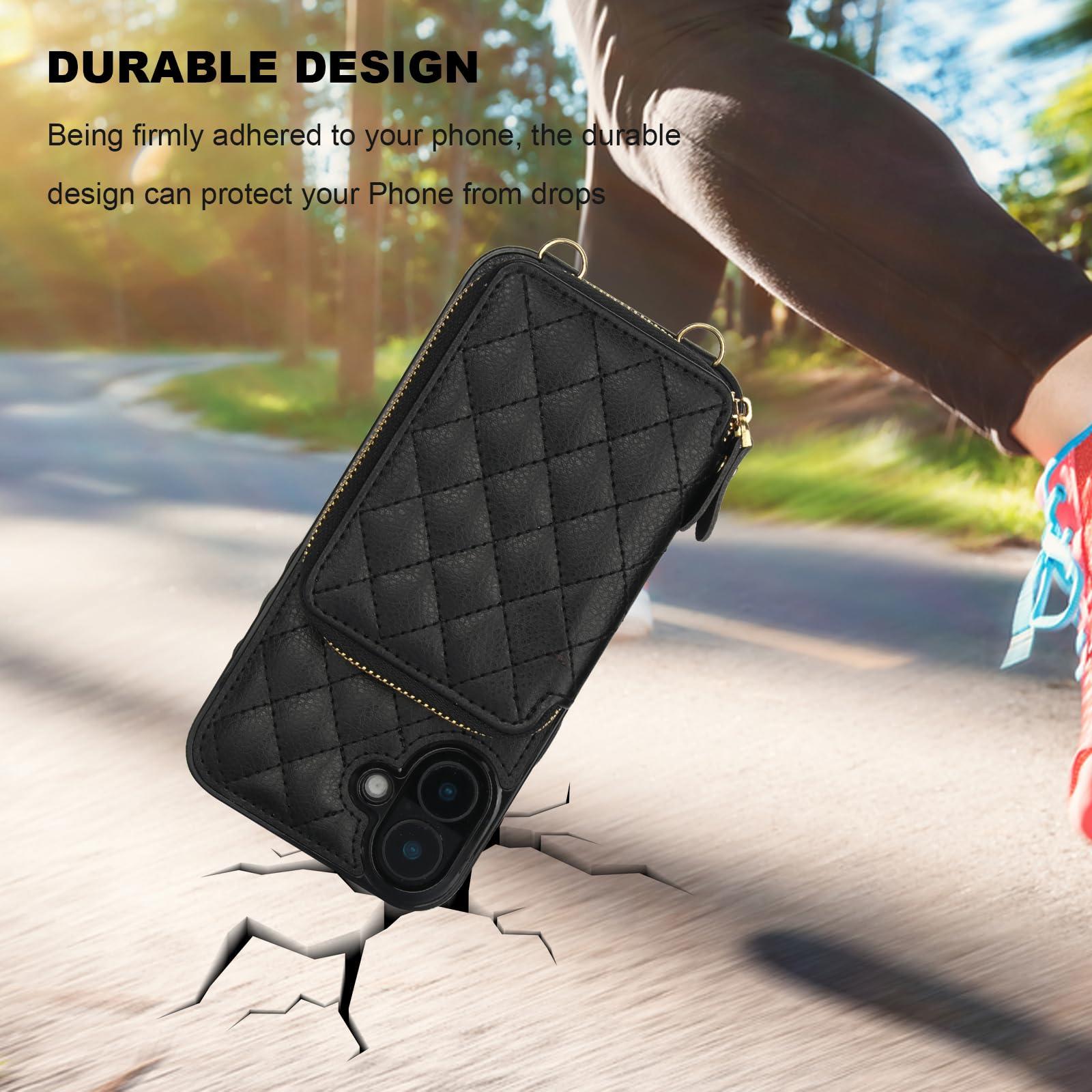 Bocasal Crossbody Wallet Case for iPhone 16 Plus, RFID Blocking PU Leather Zipper Handbag Purse Flip Cover, Kickstand Folio Case with Card Slots Holder Wrist Strap Lanyard 5G 6.7 Inch (Black) - Image 8