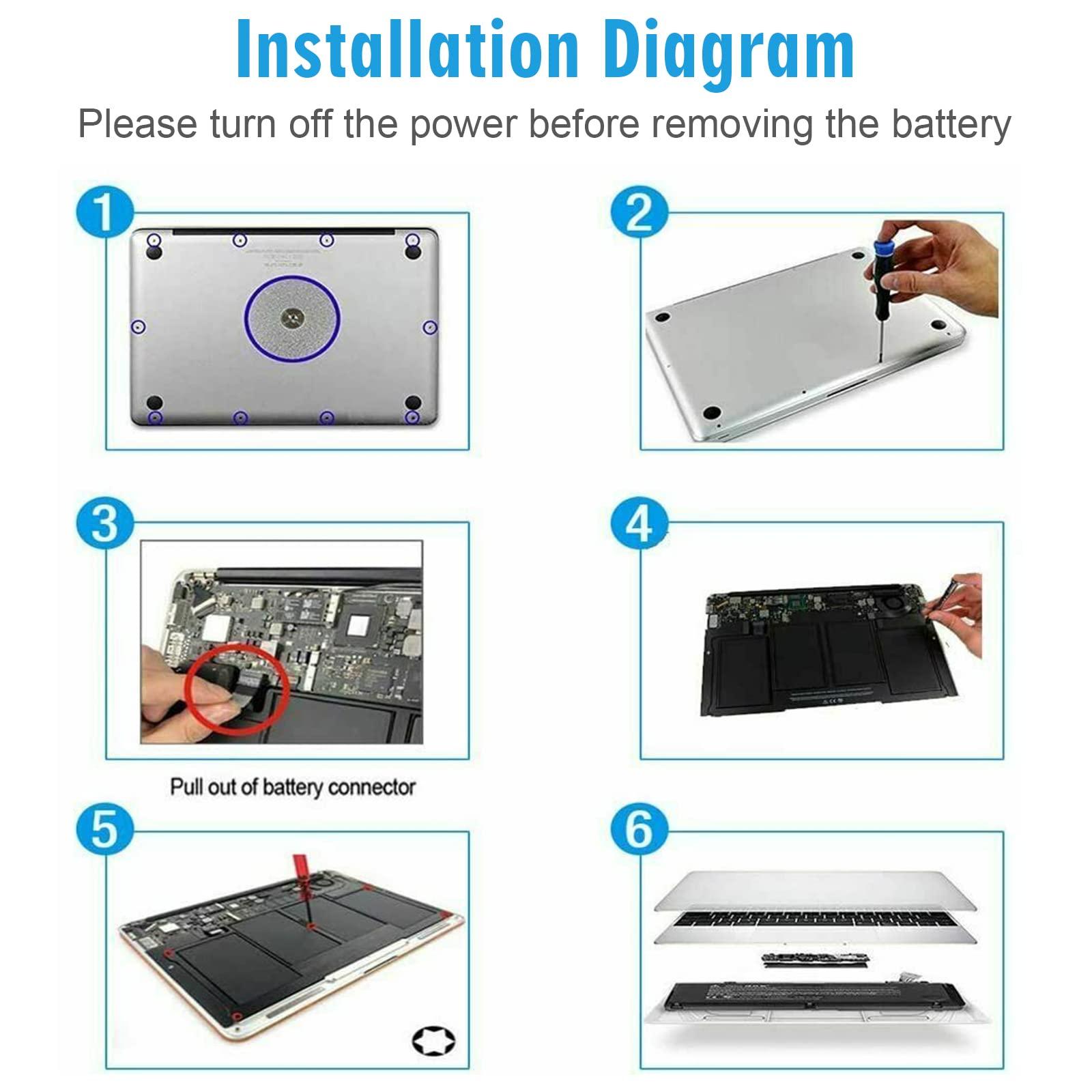 A1466 A1405 battery replacement for MacBook Air 13 inch A1466 (Mid 2012,Mid 2013,Early 2014, Early 2015,2017) A1369(Late 2010, Mid 2011 Version) 7200mAh,fits A1496 A1405 A1377 [Upgraded 3.0] - Image 6