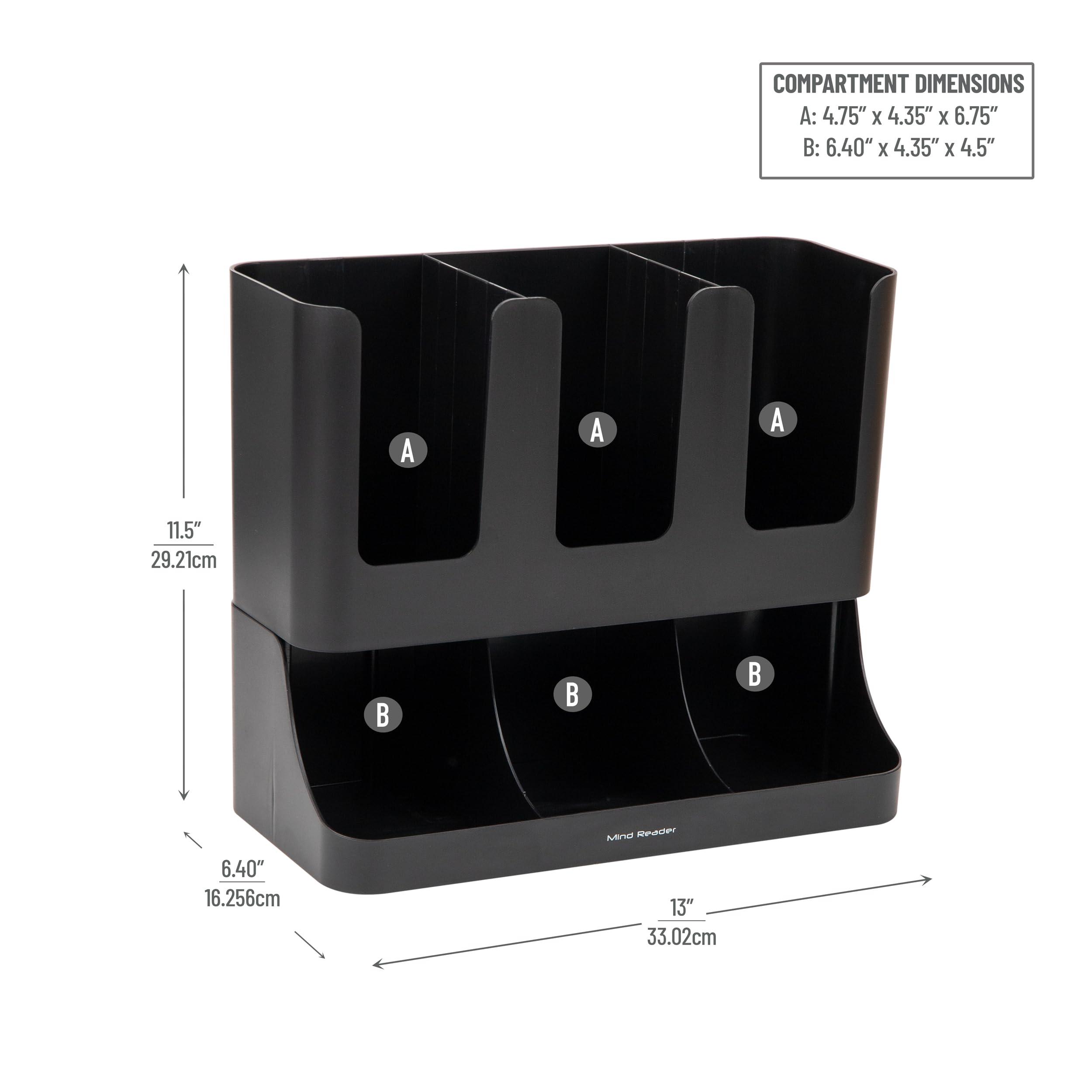 Mind Reader 6 Compartment Upright Breakroom Coffee Condiment and Cup Storage Organizer, Black - Image 3