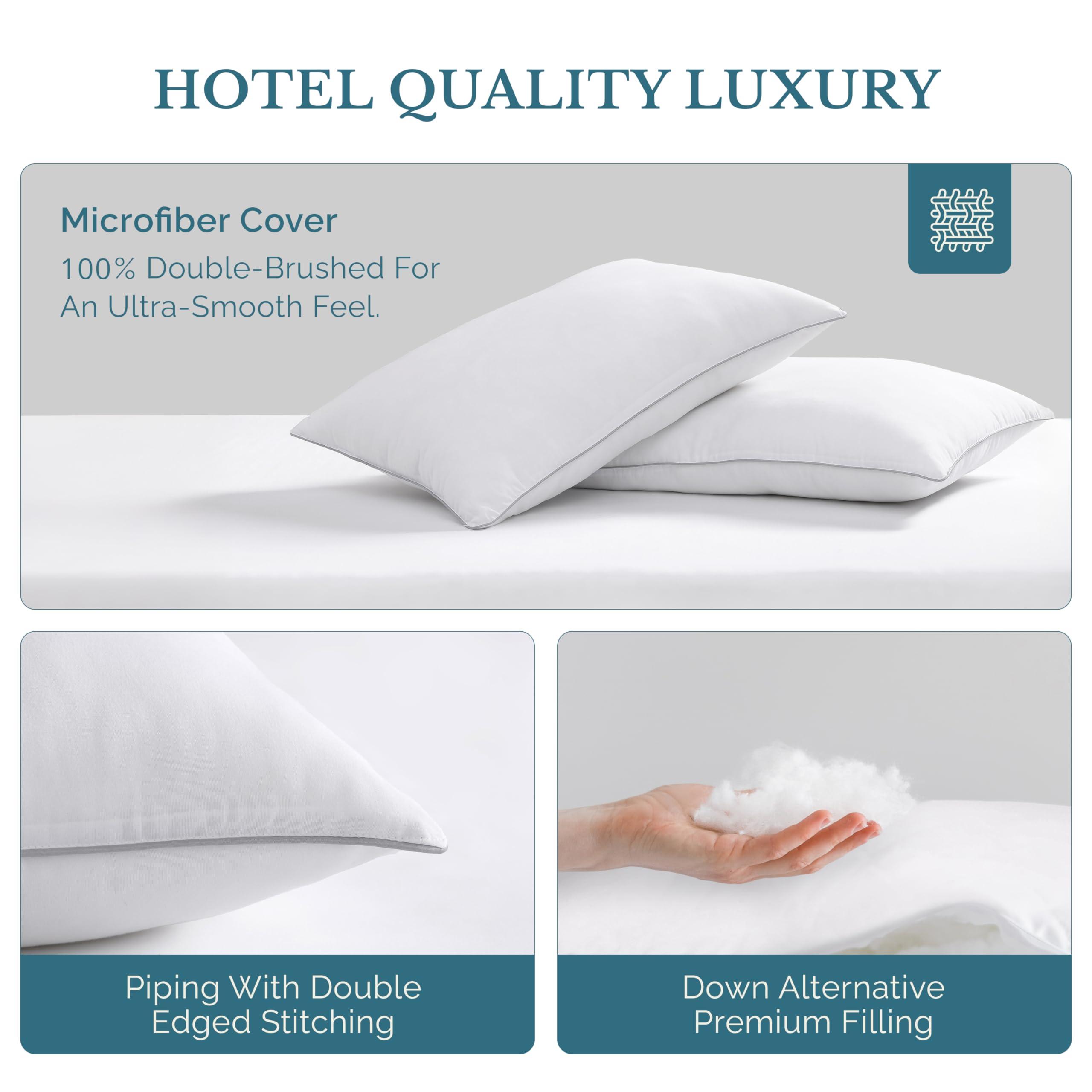 Casa Platino Bed Pillows Standard Size Set of 4 - Firm, Cozy & Soft Pillows for Adults- Pack of 4 – Luxury Bed Pillow for Side, Back & Stomach Sleepers - White - Image 3
