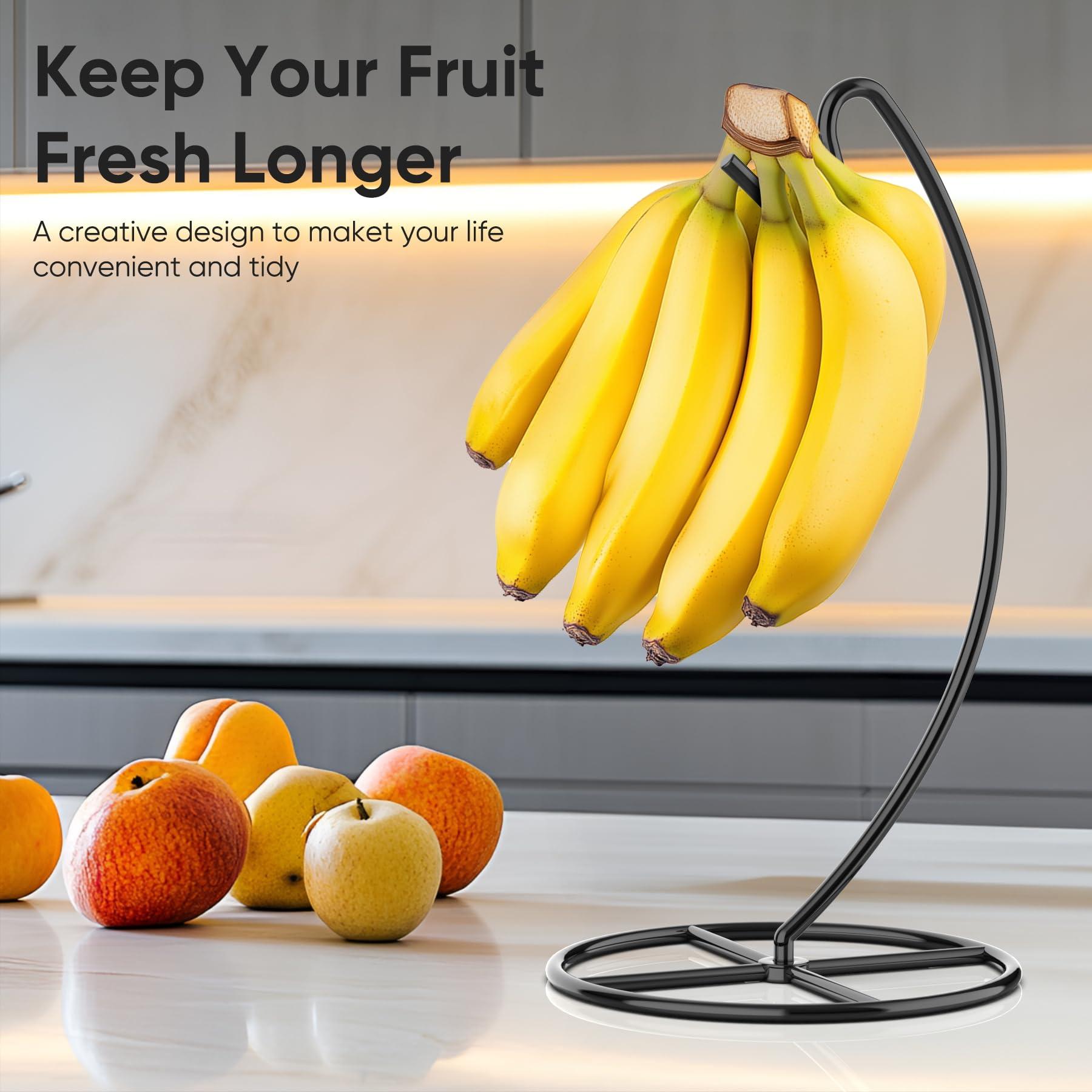 Beesini 2 Pack Banana Holder, Banana Tree Stand Metal, Banana Stand Holder, Holds Up to 15LB Banana or Grape, Banana Rack for Kitchen Counter, Black - Image 7