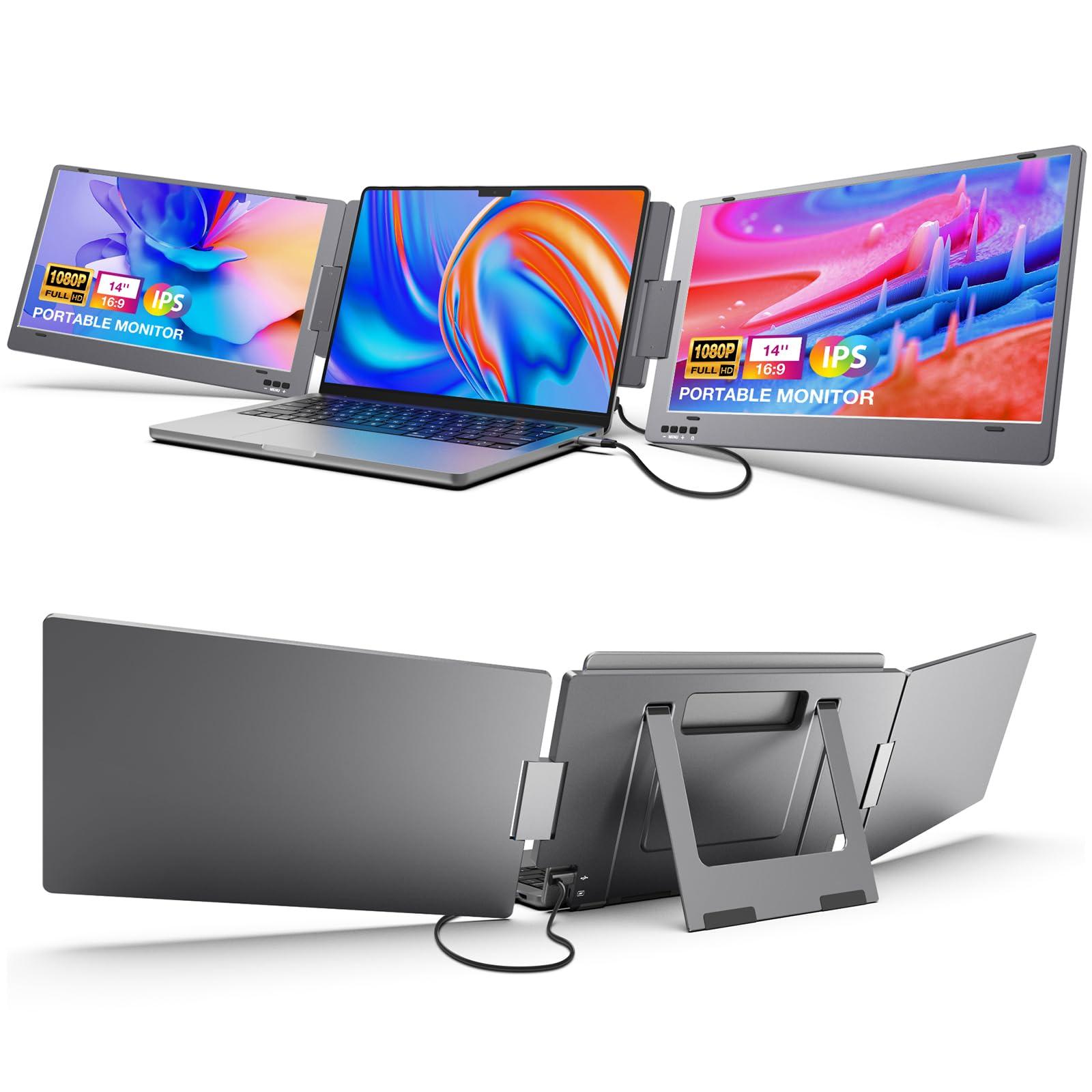 KYY Laptop Screen Extender, 14'' FHD 1080P USB-C Portable Monitor, IPS Computer Monitor, Dual Monitor for Triple Screen, for 12"-16" Laptop (Mac, Wins, Android)
