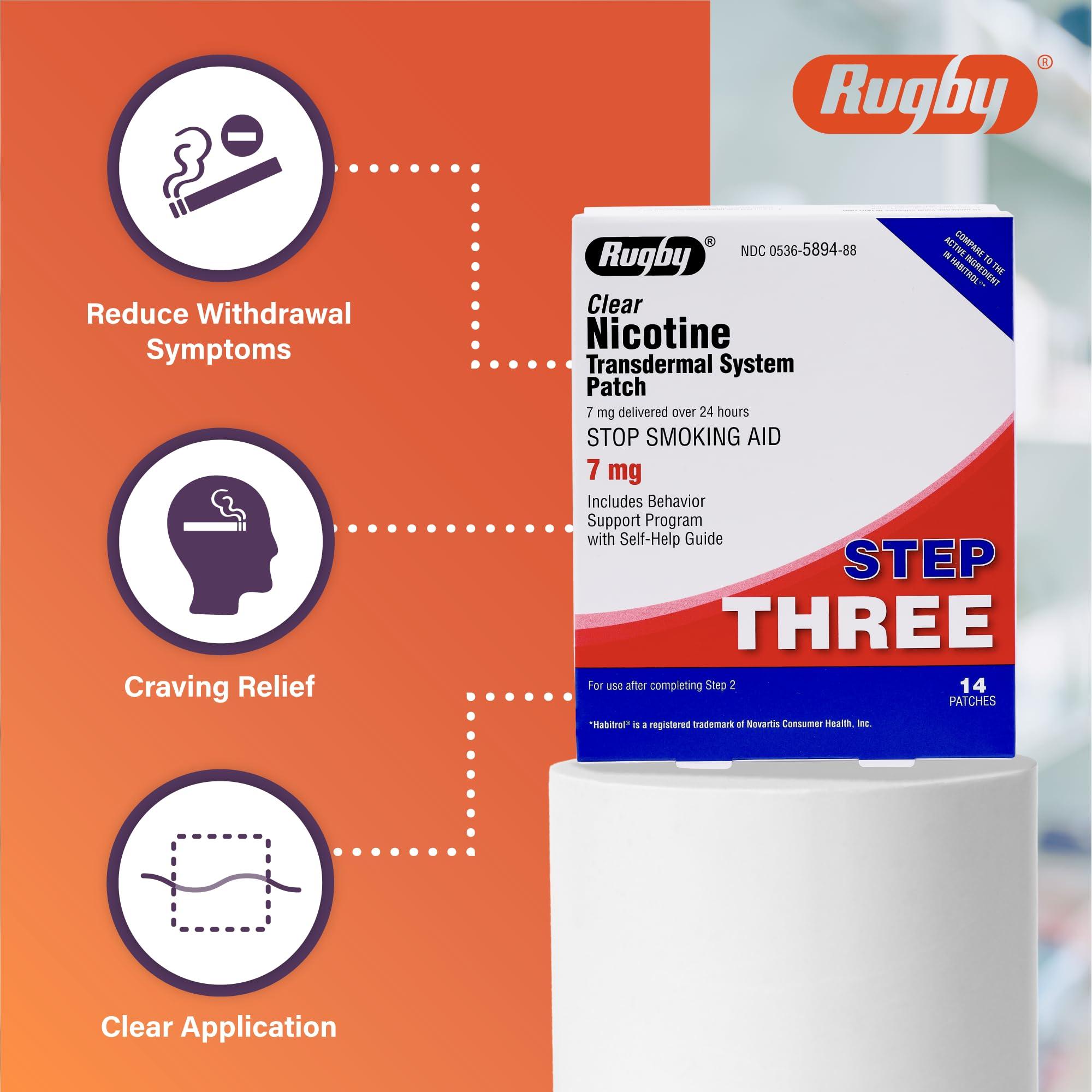 Rugby Clear Nicotine Patches - Transdermal System Patch - Smoking or Vaping Quitting Aid - Step 3-7mg - 14 Count (1 Pack) - Image 4