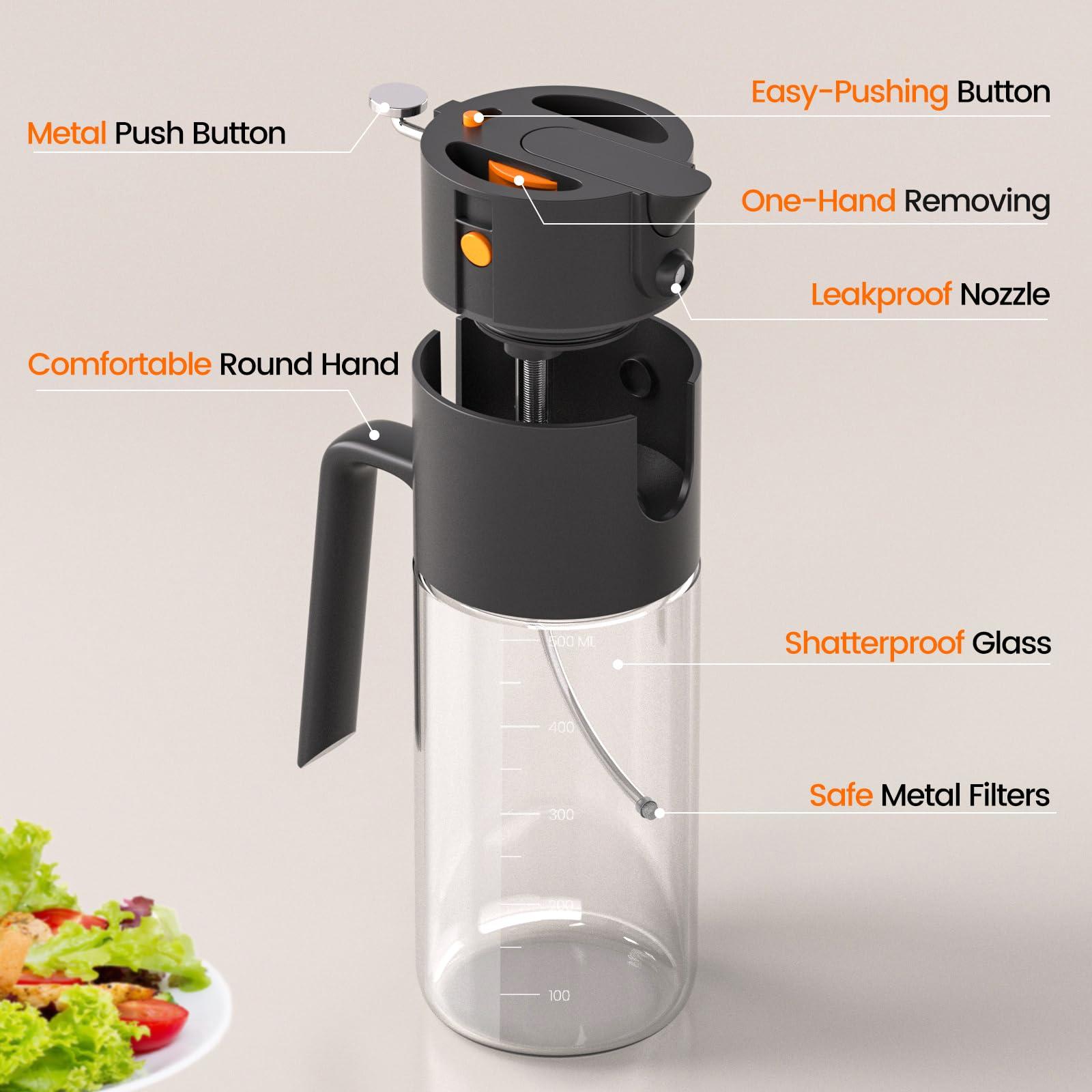 Costop Oil Sprayer for Cooking, 2025 Large Advanced Olive Oil Dispenser Bottle,500ml/17oz Glass Olive Oil Sprayer,2 in 1 Even Spray with Portion Control for Kitchen, Air Fryer, Salad, BBQ - Black - Image 7
