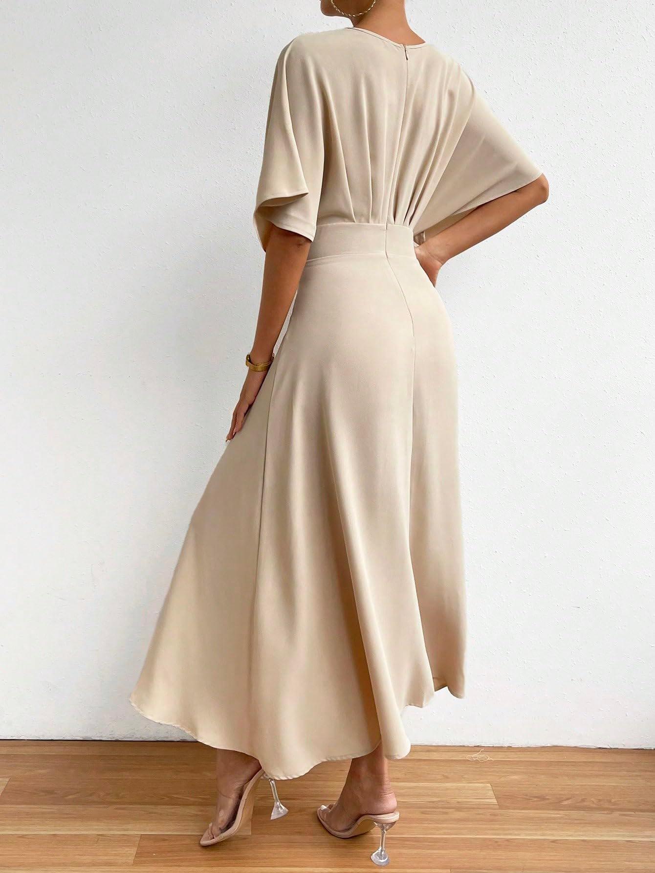 Floerns Women's V Neck Half Sleeve Ruched Cocktail Evening A Line Long Dress - Image 2