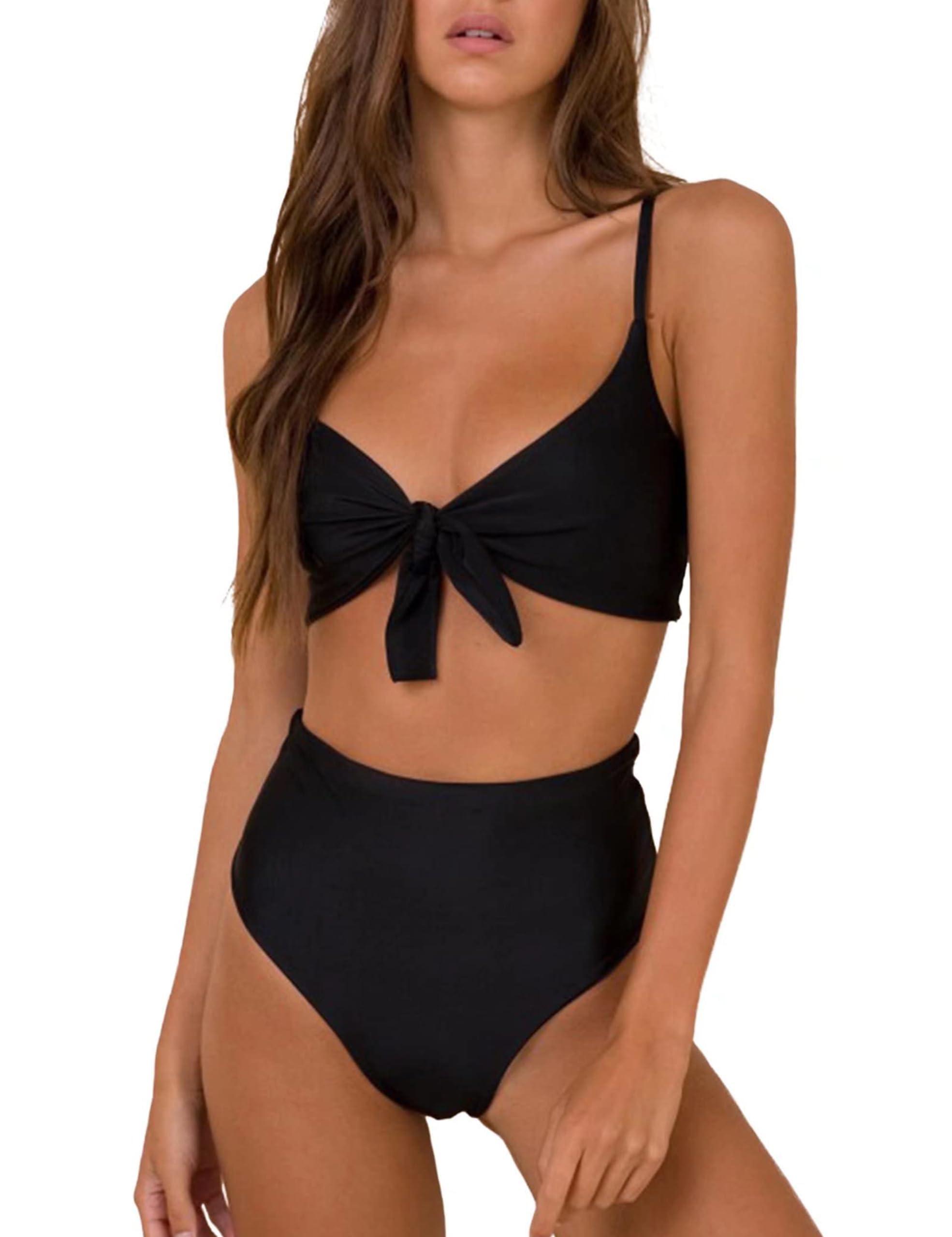 Blooming Jelly Womens High Waisted Bikini Set Tie Knot High Rise Two Piece Swimsuits Bathing Suits