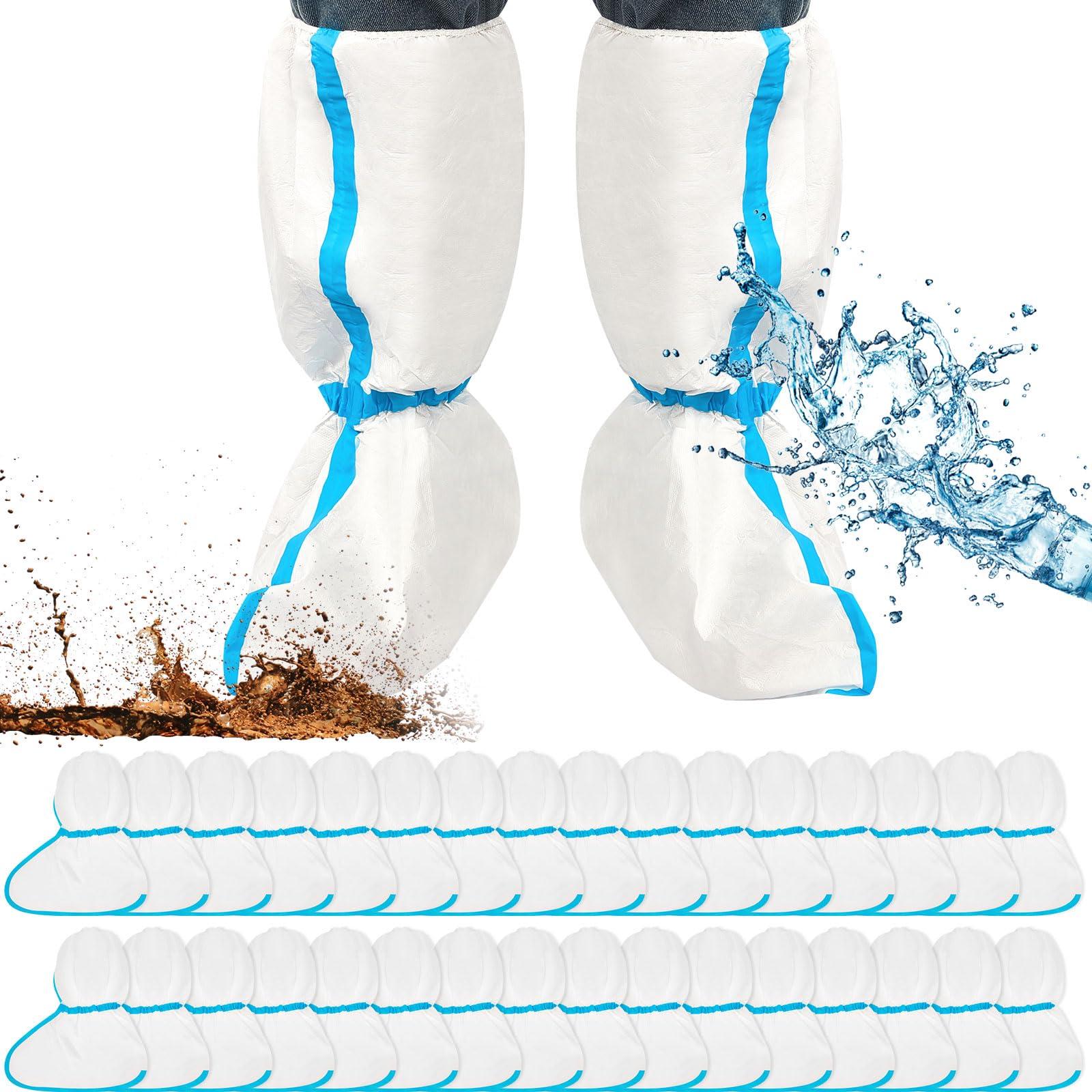 Heentan 16 Pieces Disposable Boot and Shoe Covers Plastic Long Boot Covers Waterproof Rain Shoe for Men and Women, White